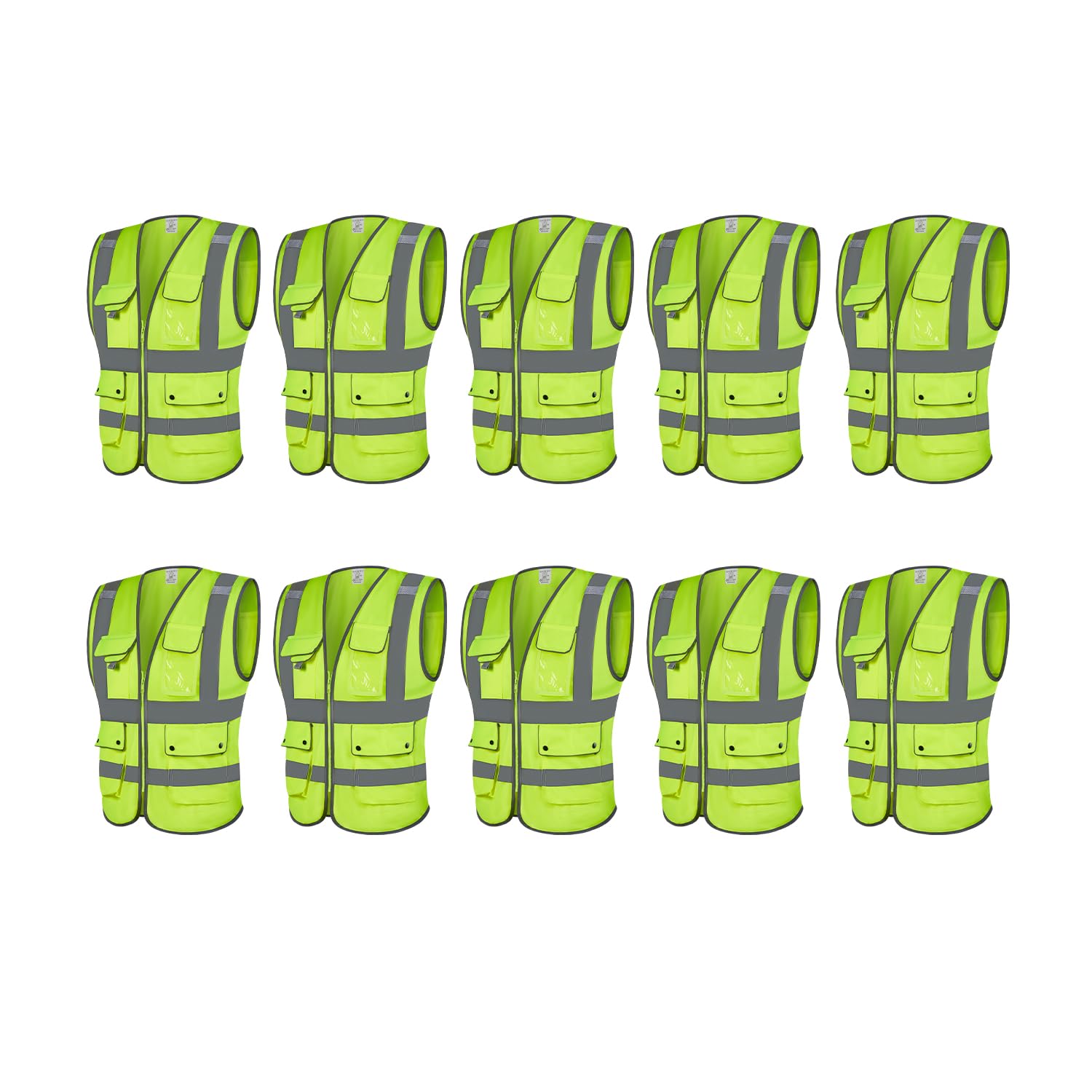Ooyeidkvie High Visibility Safety Vest,9 Pockets Hi Vis Reflective Costume,chalecos reflectantes de seguridad(XL-10 Packs)
