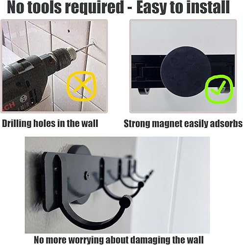 Miniatura 3 de GYGhaoho Ganchos magnéticos para utensilios, almacenamiento para colgar utensilios de pared, estante magnético para refrigerador, metal negro sin