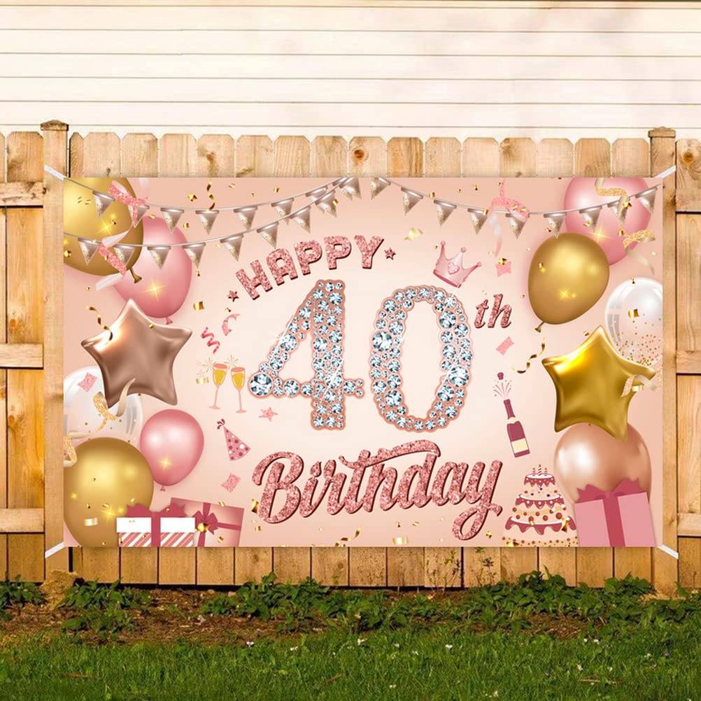 Striscione Decorativo Per 40° Compleanno Donna 150x90 Cm In Vinile Con Palloncini Rosa