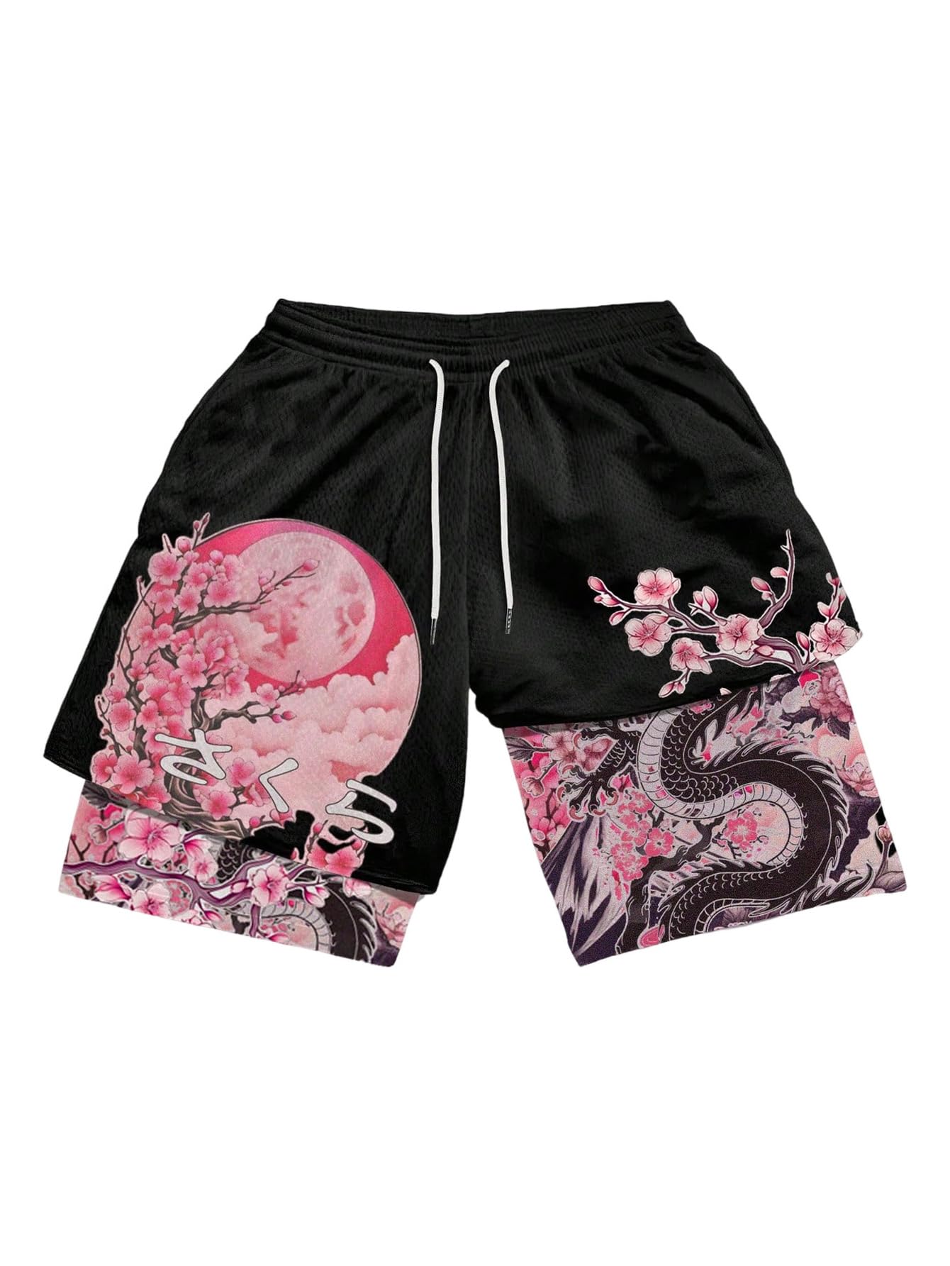GORGLITTER Men's 2 in 1 Anime Graphic Gym Shorts Basketball Workout Shorts