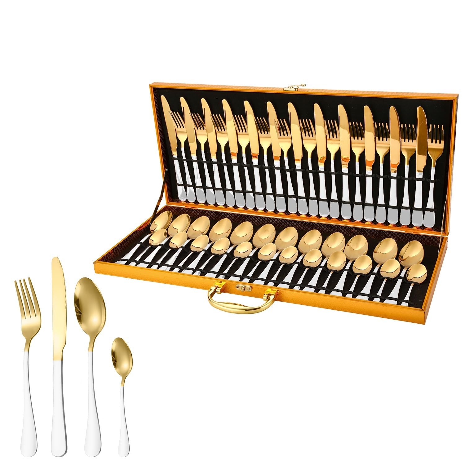 GLETSF Silverware Flatware Cutlery Set, 6/24/36/48/60/72 Pieces Stainless Steel Cutlery, Forks and Spoons Mirror Blue Steak Cutlery Six-Piece Set.Silver-1Set6Pcs,Silver-12Set72Pcs