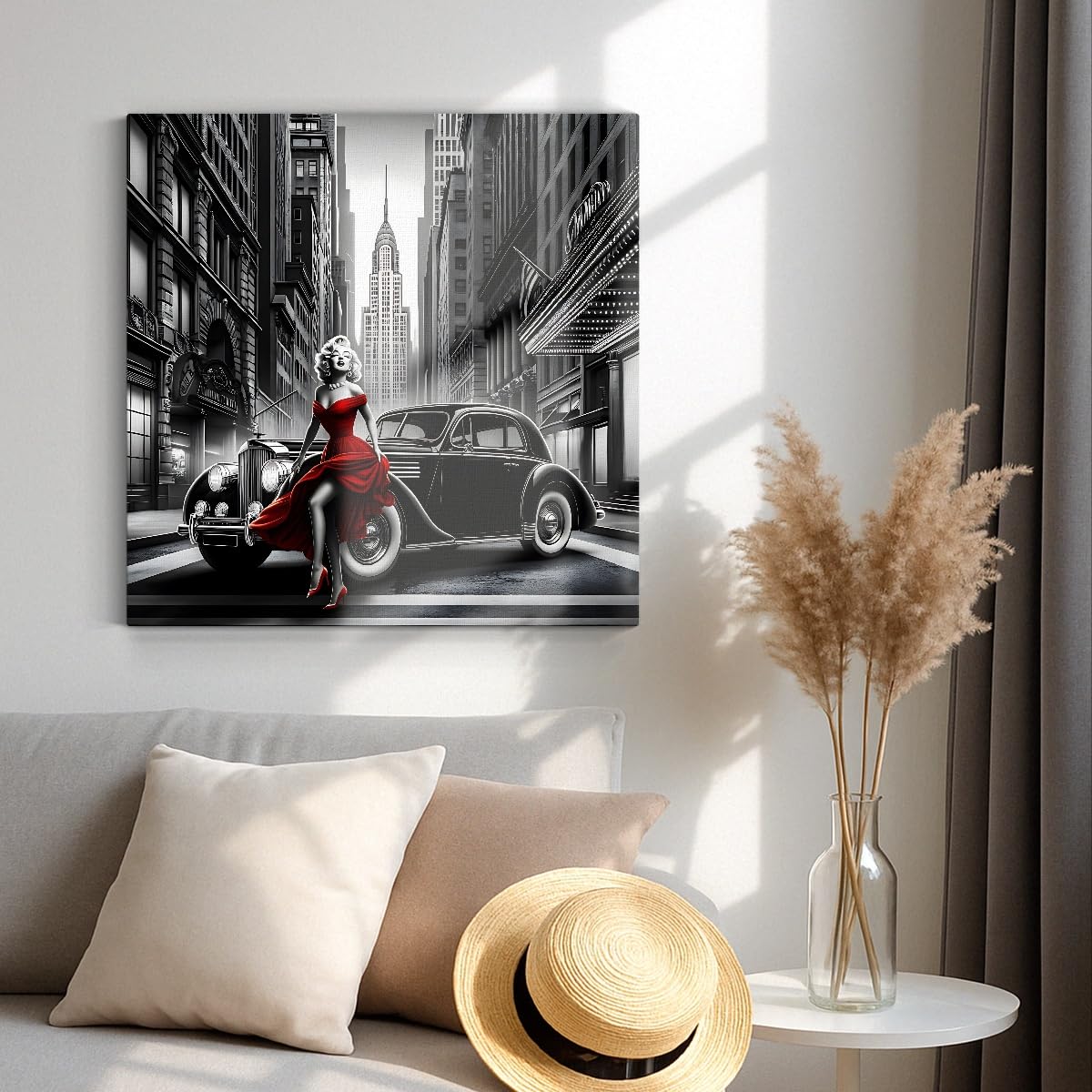 Artenor Quadro Accenti in Rosso Istante Cinematografico, 100 x 100 cm - Made in Italy, Quadri Moderni Soggiorno, Camera da Letto, Cucina, Poster da Parete, Decorazioni Casa