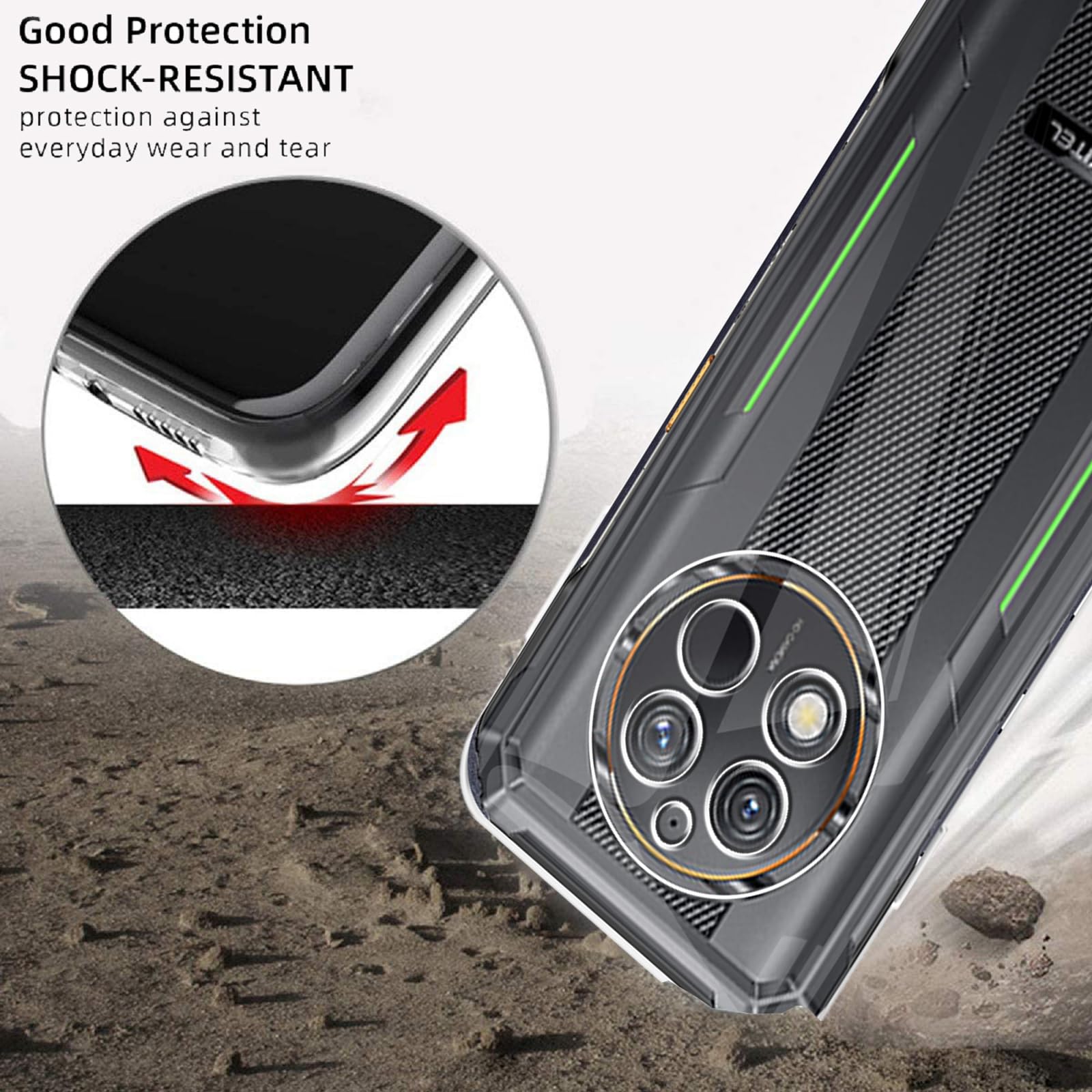 Wanglaism Custodia per Oukitel WP28/Oukitel WP28E/Oukitel WP28S con 1 pellicola protettiva in vetro temperato, custodia morbida antiurto in silicone antigraffio - nero