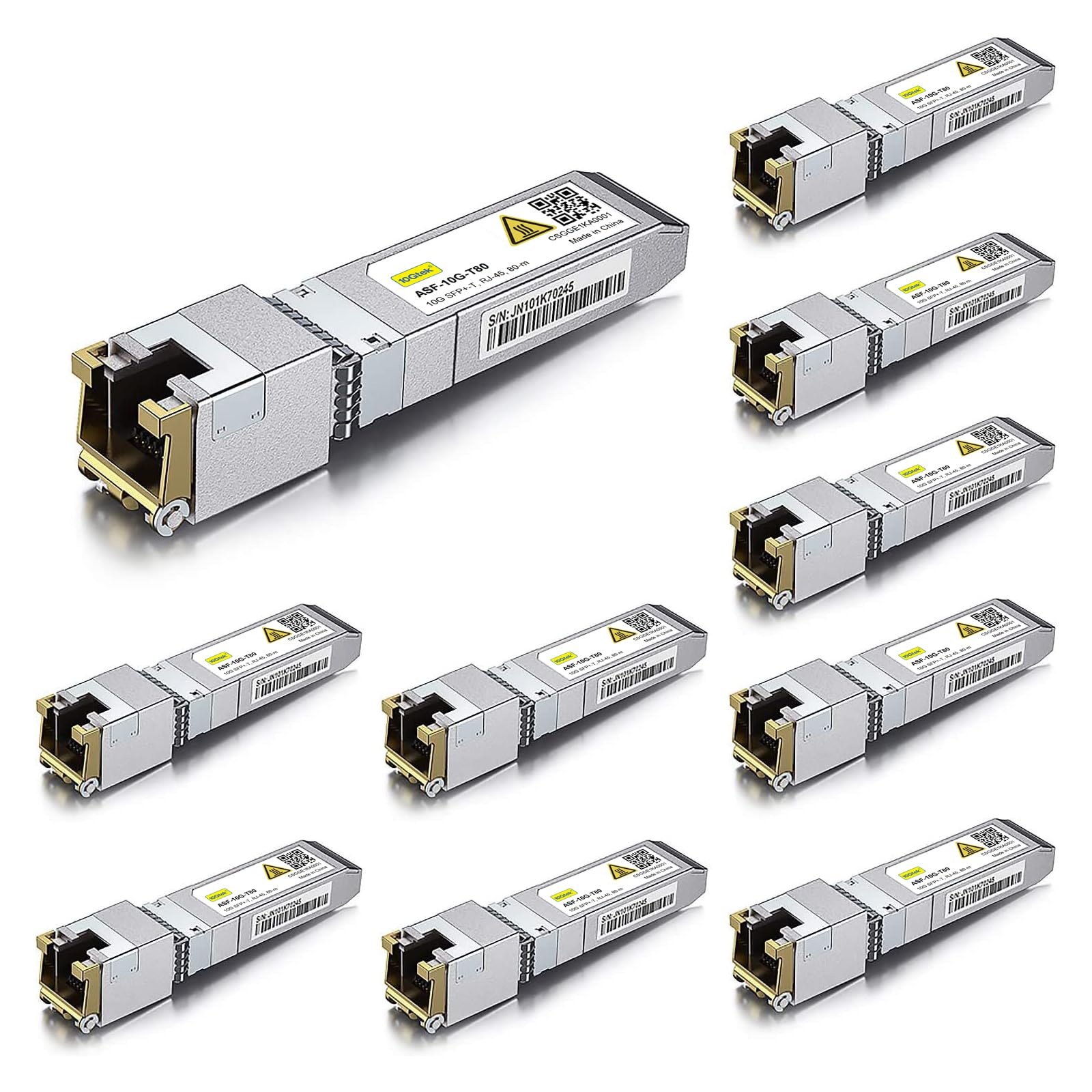 10Gtek ๐ด๐ฌ-๐ ๐ฒ๐๐ฒ๐ฟ ๐ญ๐ฌ๐๐๐ฎ๐๐ฒ-๐ง ๐ฆ๐๐ฃ+ ๐๐ผ ๐ฅ๐๐ฐ๐ฑ ๐ง๐ฟ๐ฎ๐ป๐๐ฐ๐ฒ๐ถ๐๐ฒ๐ฟ, RJ45 to SFP+ Copper Ethernet CAT.6a Module, for Cisco SFP-10G-T-80, Ubiquiti UniFi, Netgear and More, Pack of 10