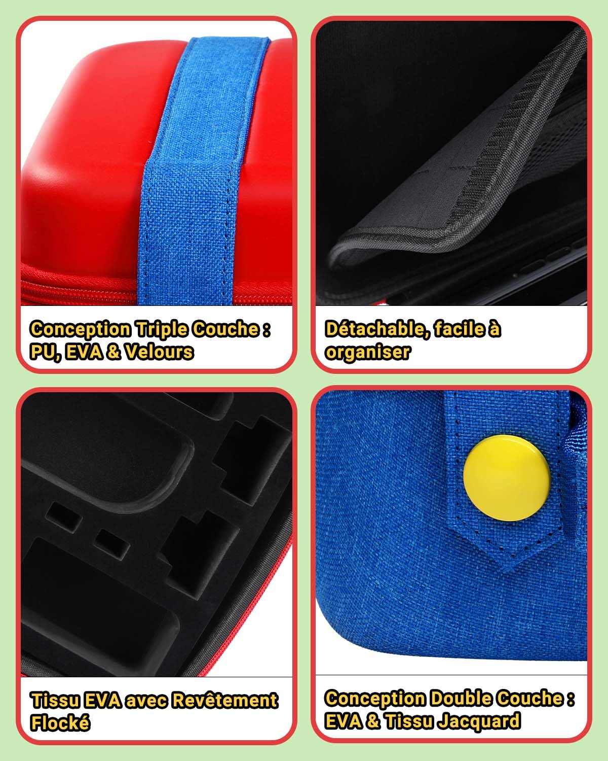 Pochette Switch 2 Tout-en-Un Mignon Compatible avec Nintendo Switch 2, Housse de Transport de Voyage Rigide et Portable Étui pour Console Switch2, Manette Pro, Dock et Accessoires, Rouge Bleu Grande
