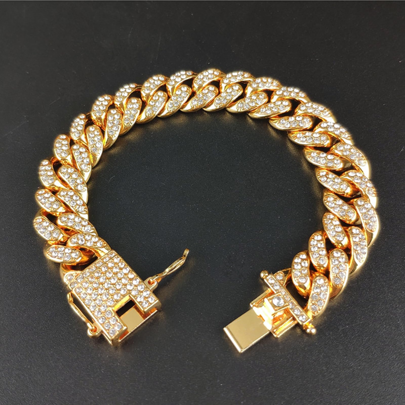 Vokowin Golden Dog Chain Diamond Cuban Collars Walking Gold Metal Chain Collar with Design Secure Buckle,Pet Jewelry Accessories Chain Collar Accessories for Medium Big Dogs(Gold,24inch) (K372-1) - Image 3
