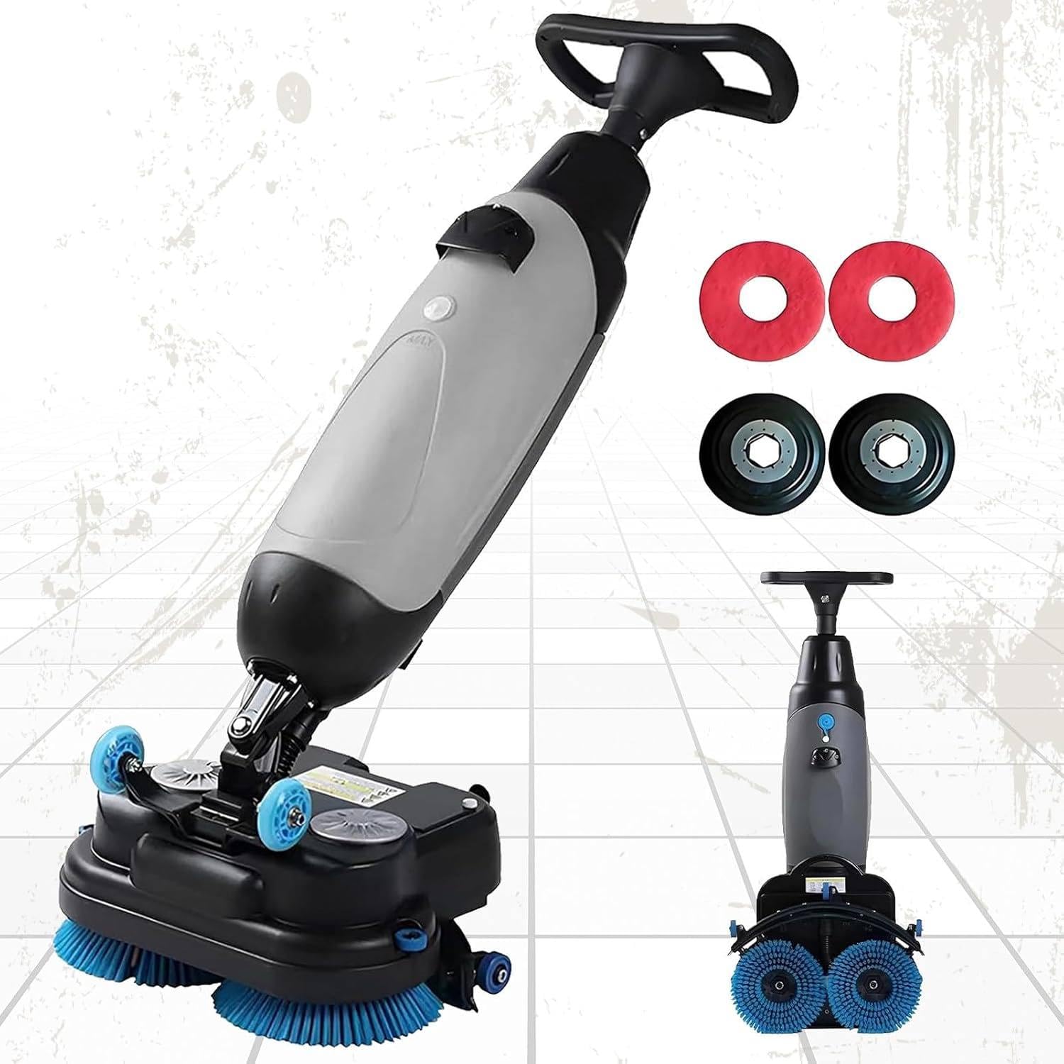 RoyceBee Floor Polisher Commercial, 17" Carpet Cleaning Machine, Floor Buffer Scrubber,240rpm, Coverage 13000 Sqft/H, Industrial Floor Cleaning with 3.17gal Tank and 2brush Heads Gray