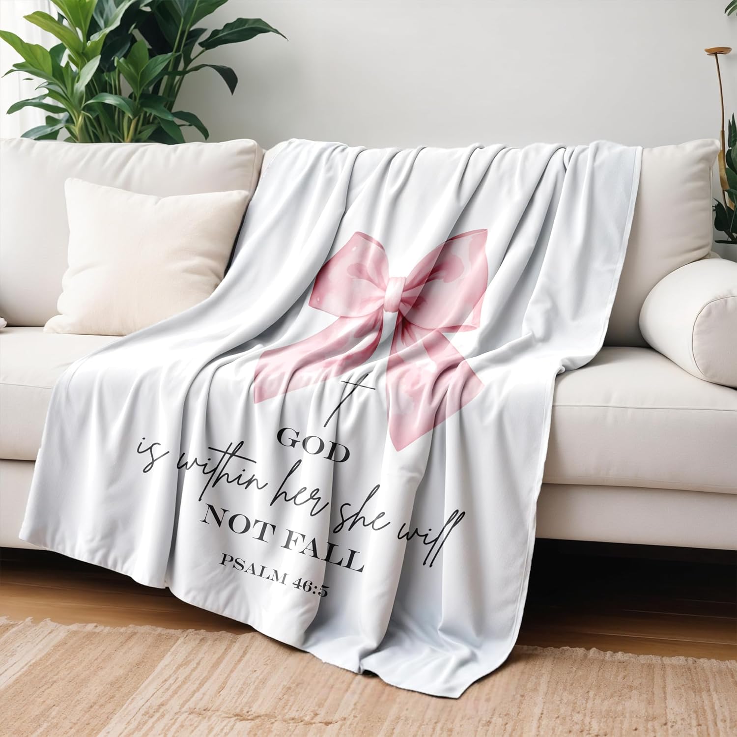 Coquette Pink Bow Christian Blanket, Christian Gifts for Women, Preppy Pink Bow Religious Bible Verse Throw Blankets for Girly Room Bedroom Dorm Apartment Couch Sofa, 50x60 Inches - Image 2