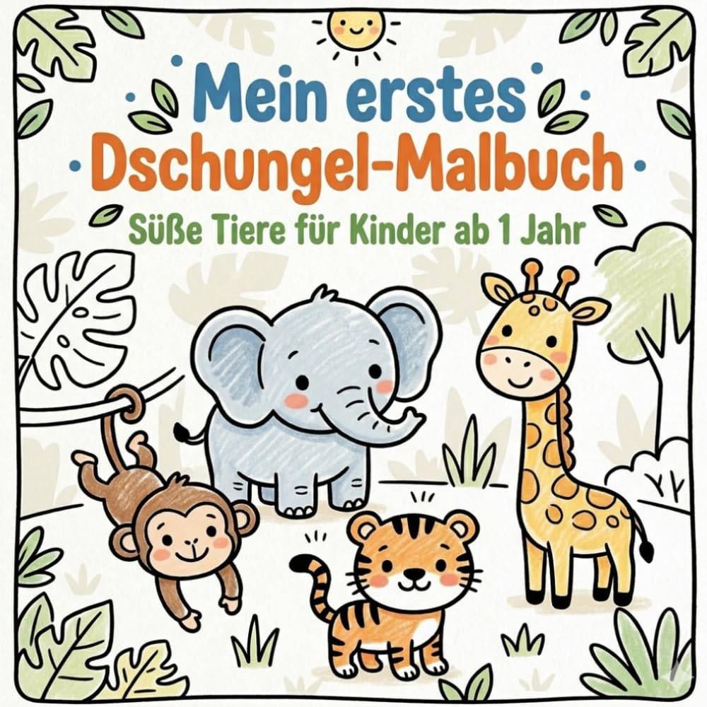 Mein erstes Dschungel-Malbuch – Süße Tiere für Kinder ab 1 Jahr: Einfache Ausmalbilder mit extra dicken Linien für Kleinkinder (1–3 Jahre) – Löwe, Giraffe, Elefant & mehr