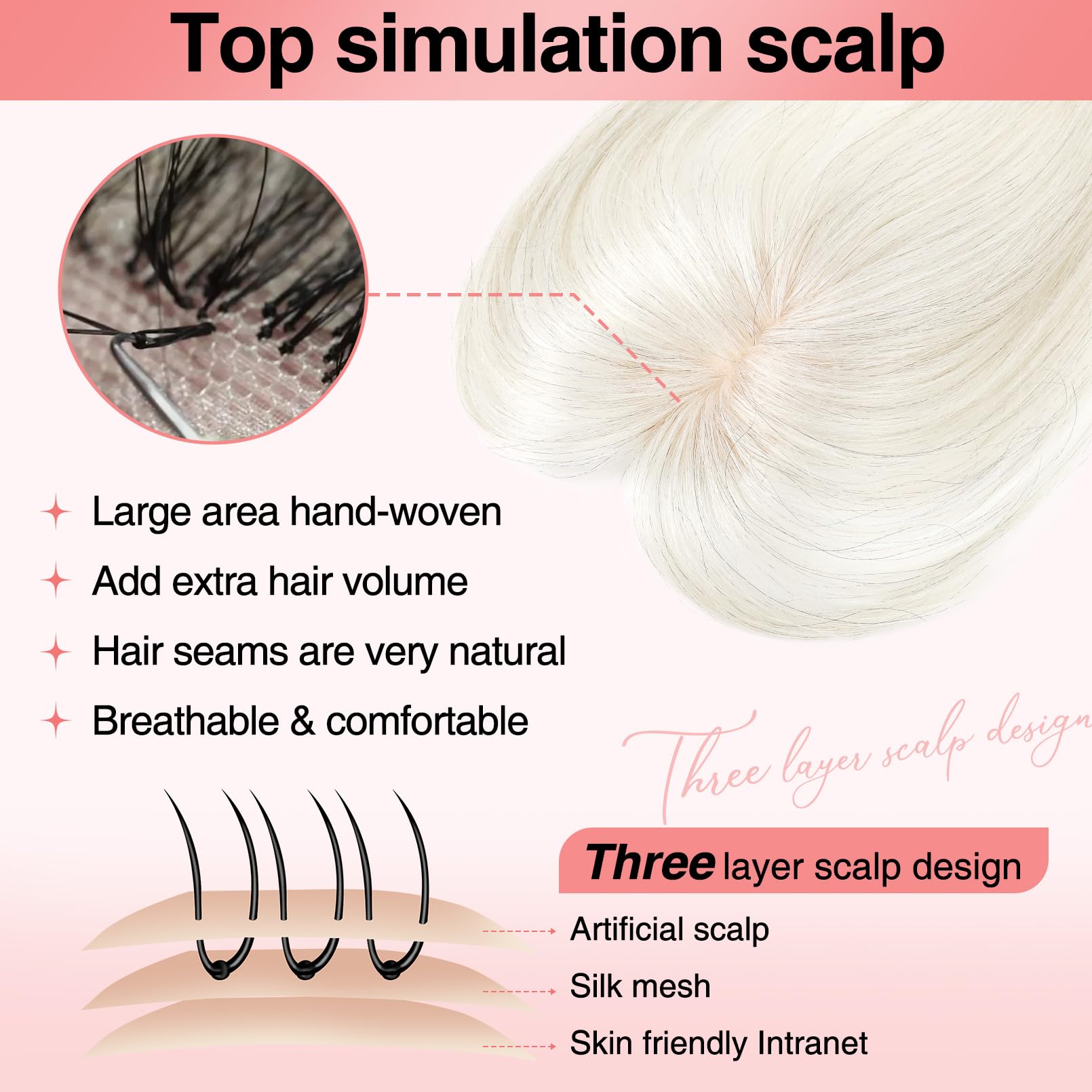 Flufymooz Real Human Hair Toppers for women 10 Inch Clip in Bangs 100% Human Hair Toppers for Thinning Hair Cover Hair Pieces with 150% Density Silk Base-Silver White - Image 3