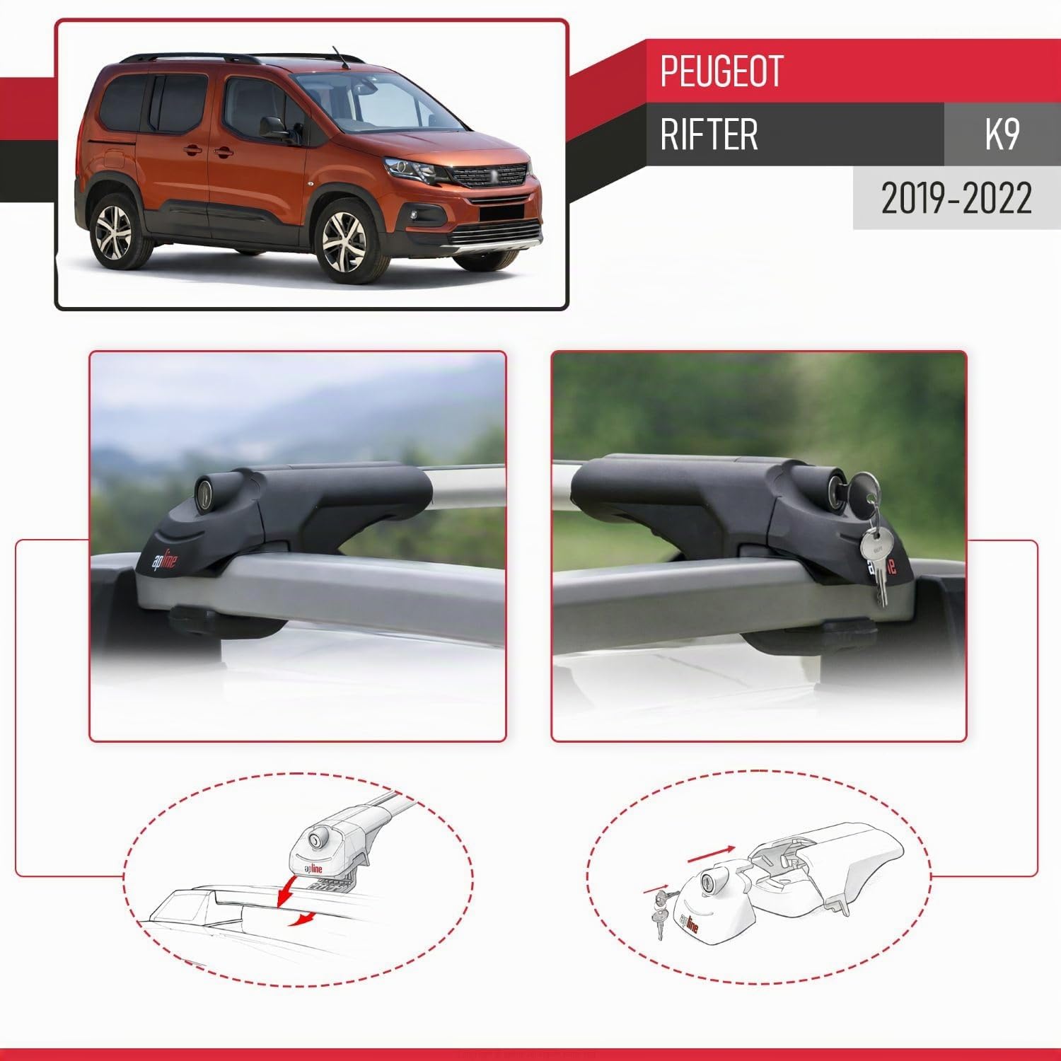 Compatible con Peugeot Rifter (K9) 2019-2022 Modelo Ace-1 Barra de Techo Auto Portaequipajes Barras Transversales Gris Aluminio 2 Barras