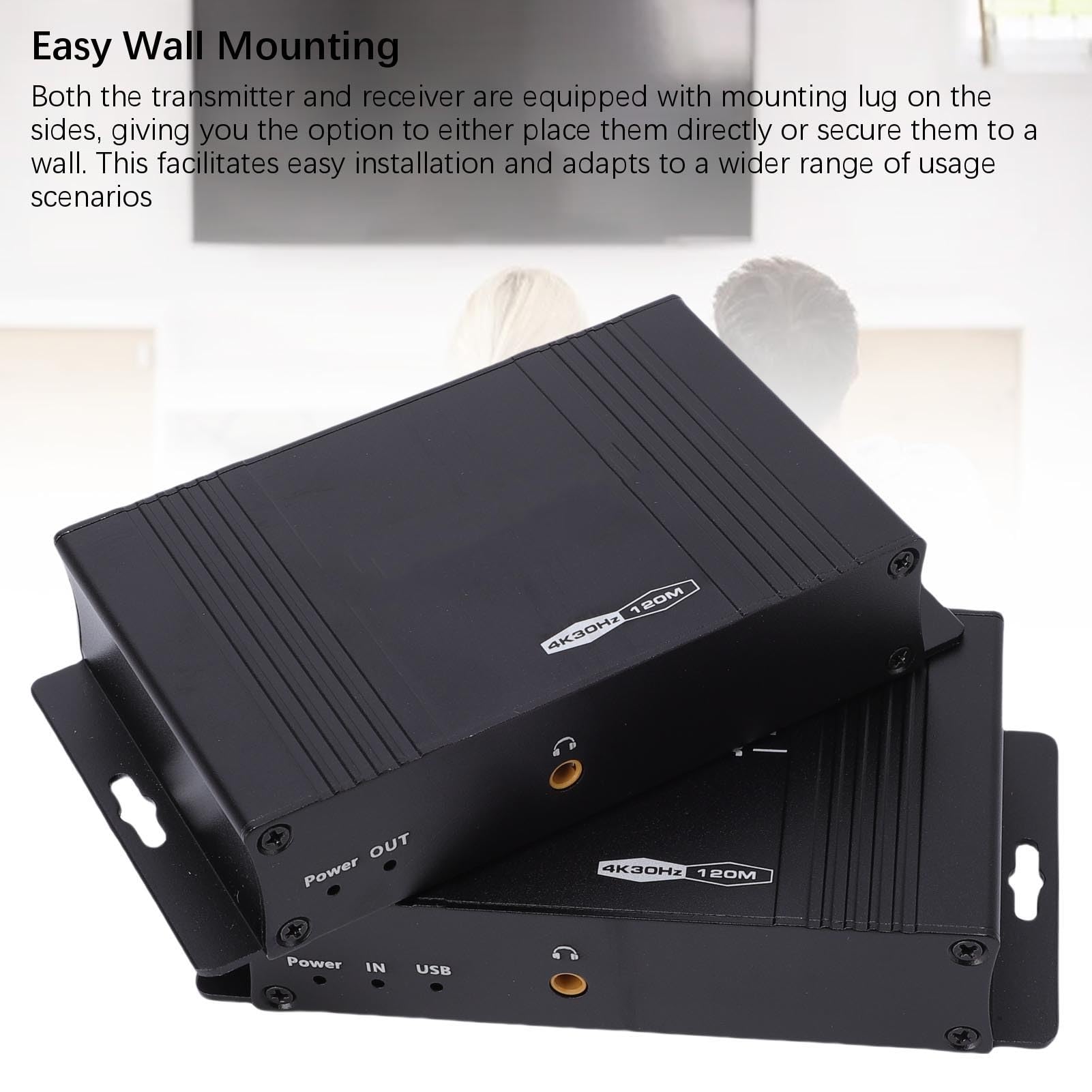 LICAEVEY Extension Ethernet KVM, émetteur Récepteur Multimédia HD 4K 30 Hz 120 M avec Ports USB 2.0 et Technologie POC, pour Contrôle par Ordinateur Via Câble CAT5e/6/7