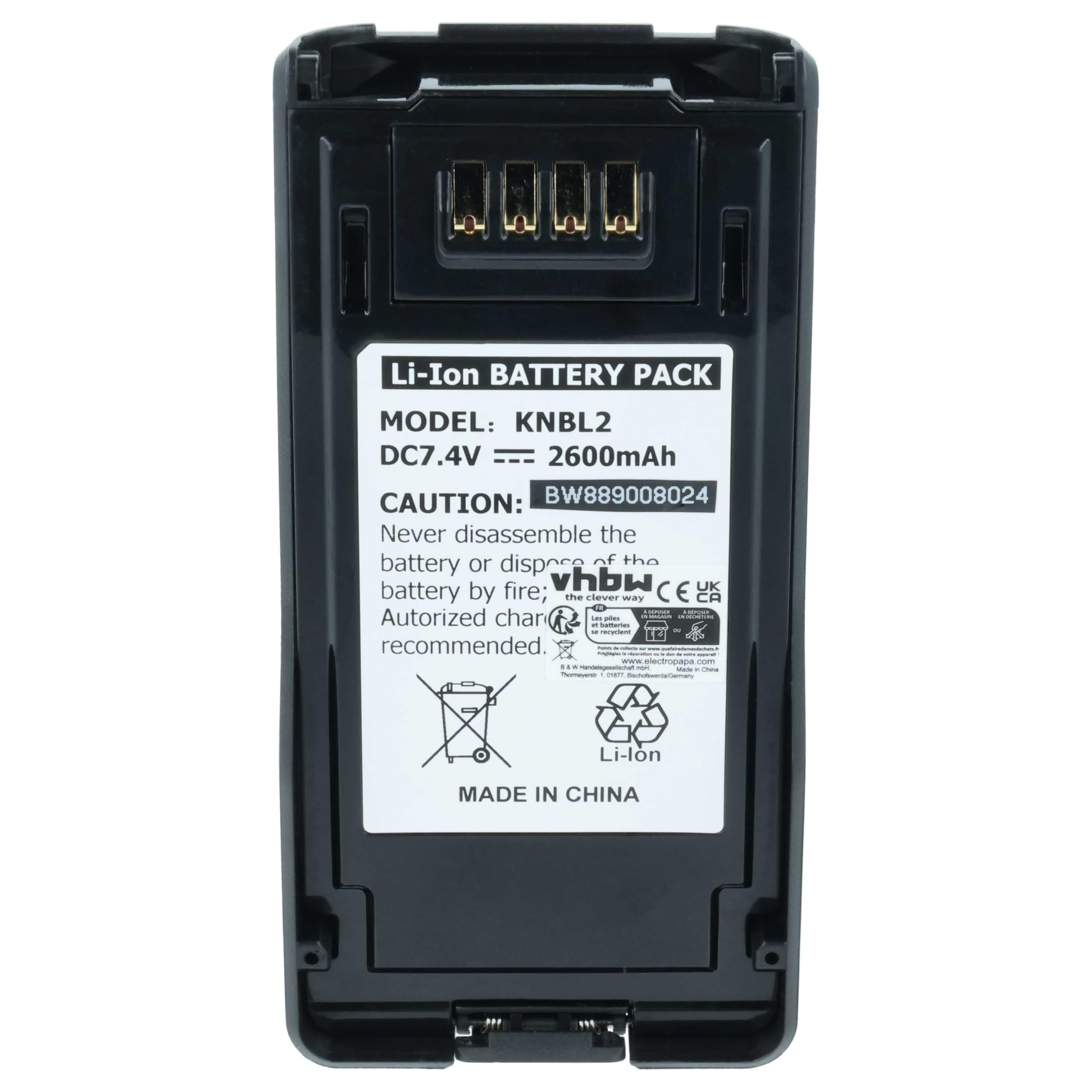 vhbw Bateria kompatybilna z Kenwood TK-5430, VP5000, VP6230, VP6330, VP5430, VP6000, VP5230, VP5330 krótkofalówka, Walkie Talkie (2600 mAh, 7,4 V, Li-Ion)