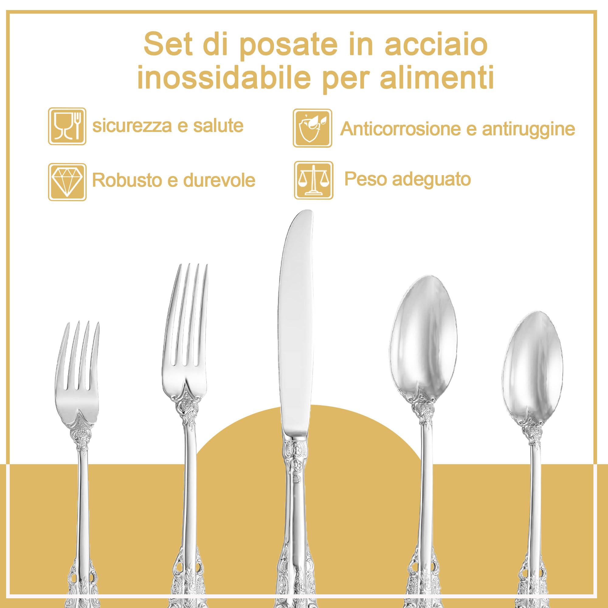 Sfarzoso Set Posate Barocco Argento 20 Pezzi, Posate in Acciaio Inox 18/10 Anti-Ruggine, Set Completo con Forchette, Cucchiai e Coltelli in Elegante Scatola Regalo