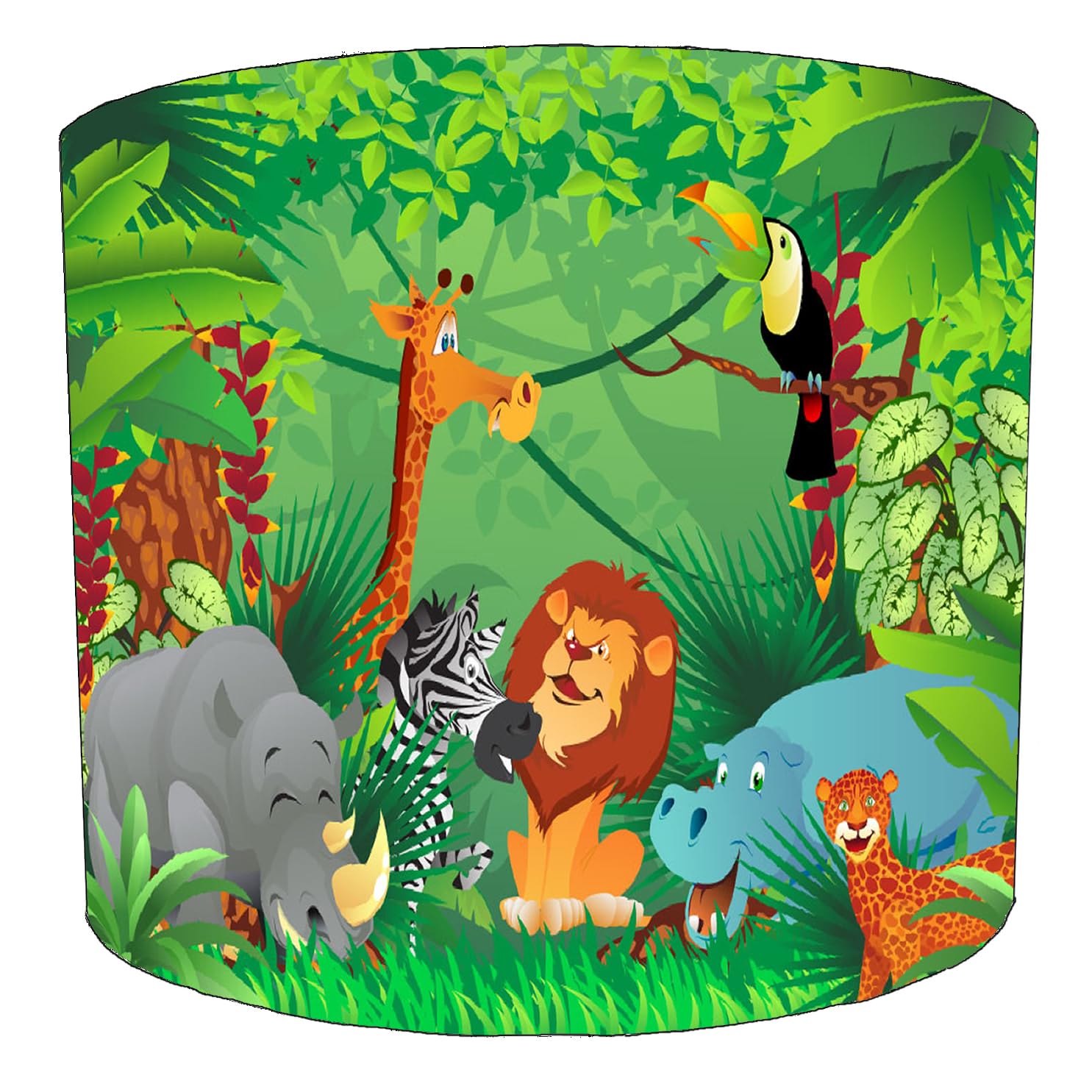 Jungle Animals Safari Childrens Lampshade in 3 Sizes for Ceiling Light Shade Pendant or Table Lamp Lion Elephant Giraffe Zebra Rhino Hippo Leopard Zoo