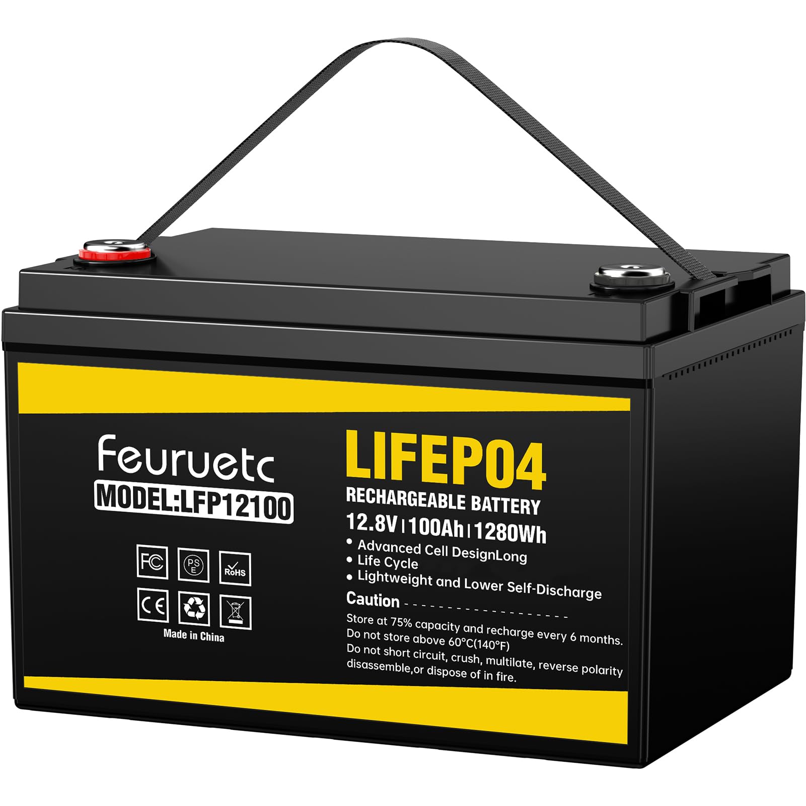 Feuruetc 12V 100Ah LiFePO4 Battery