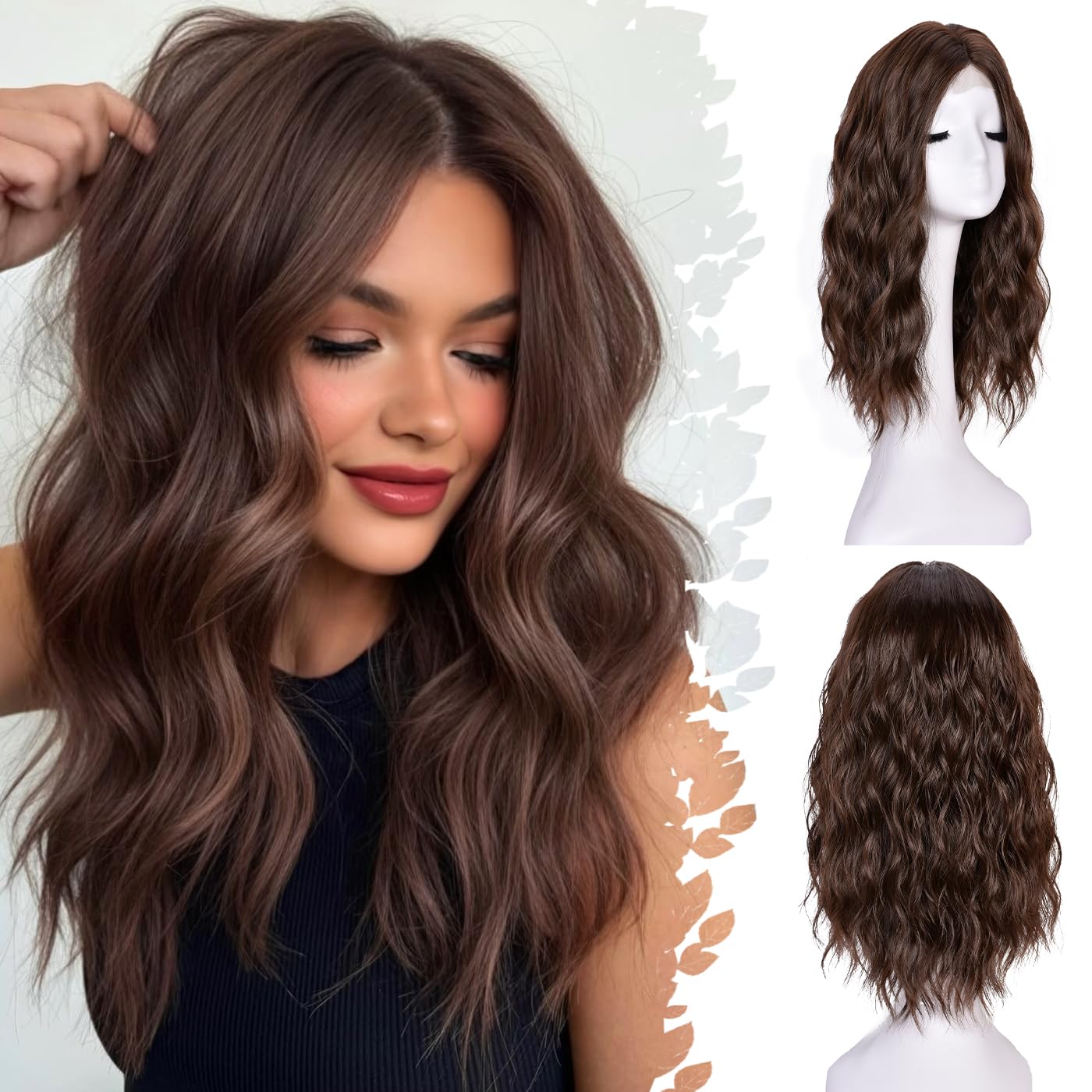 ANNISOUL Brown Short Wavy Wigs for Women 18Inch Bob Wave Wig Middle Part Synthetic Lace Front Natural Hairline Hair for Daily Party Use ANNISOUL Brown Short Wavy Wigs for Women 18Inch Bob Wave Wig Middle Part Synthetic Lace Front Natural Hairline Hair for Daily Party Use