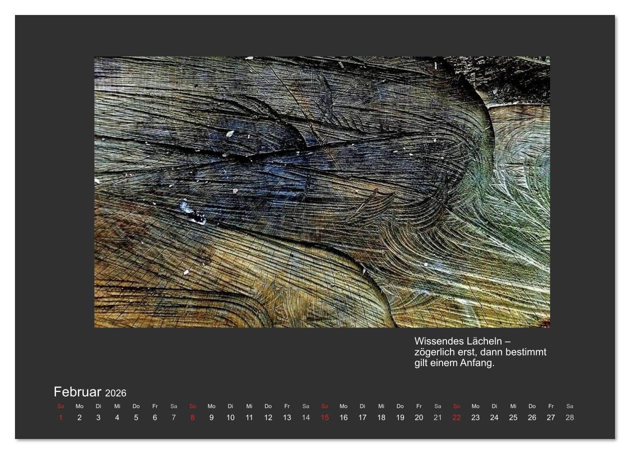MAGIE HOLZ 2026 (hochwertiger Premium Wandkalender 2026 DIN A2 quer), Kunstdruck in Hochglanz: Holzfotografien mit Haikus (CALVENDO Natur)