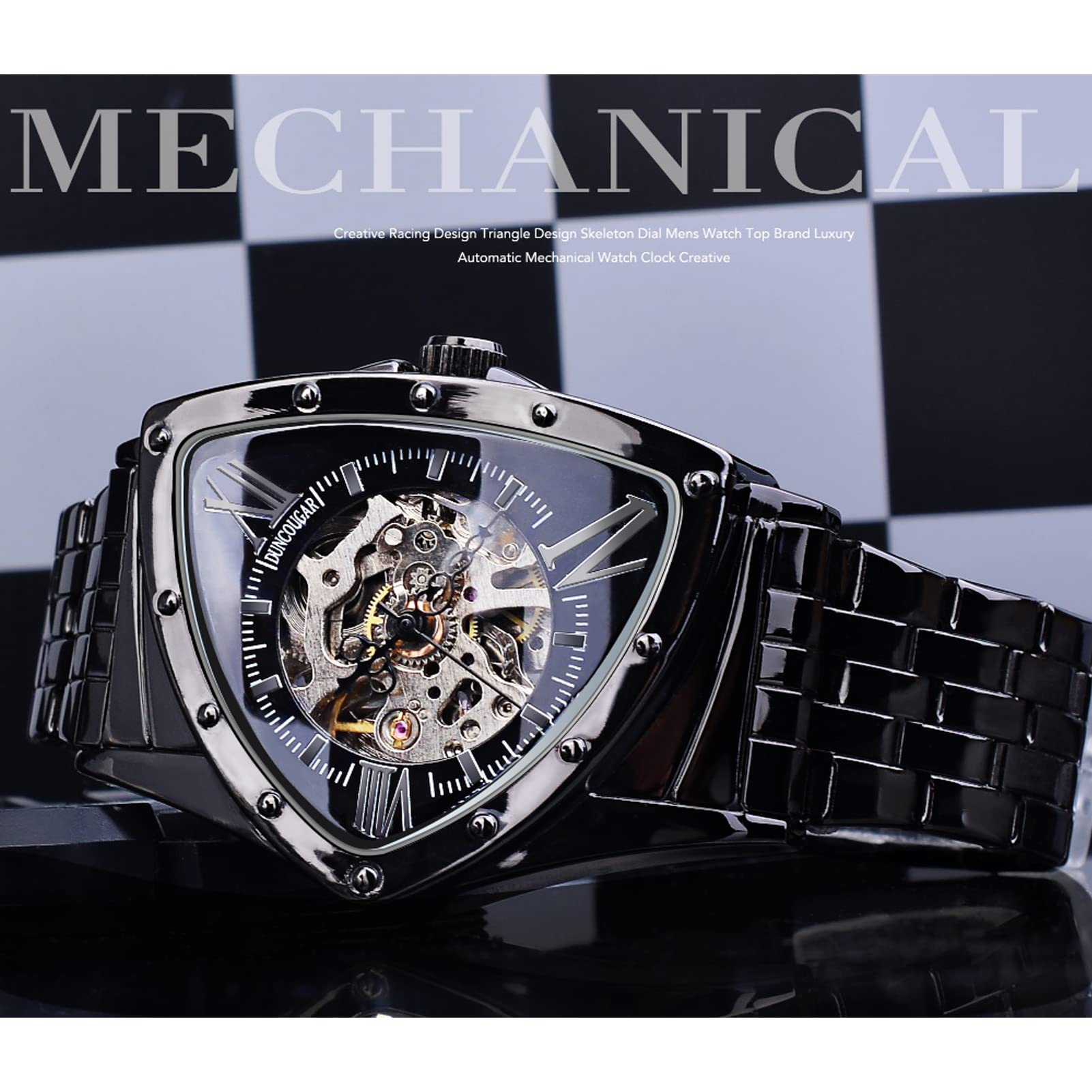 FORSINING Montre automatique pour homme, cadran triangulaire, squelette, montre mécanique de luxe pour homme