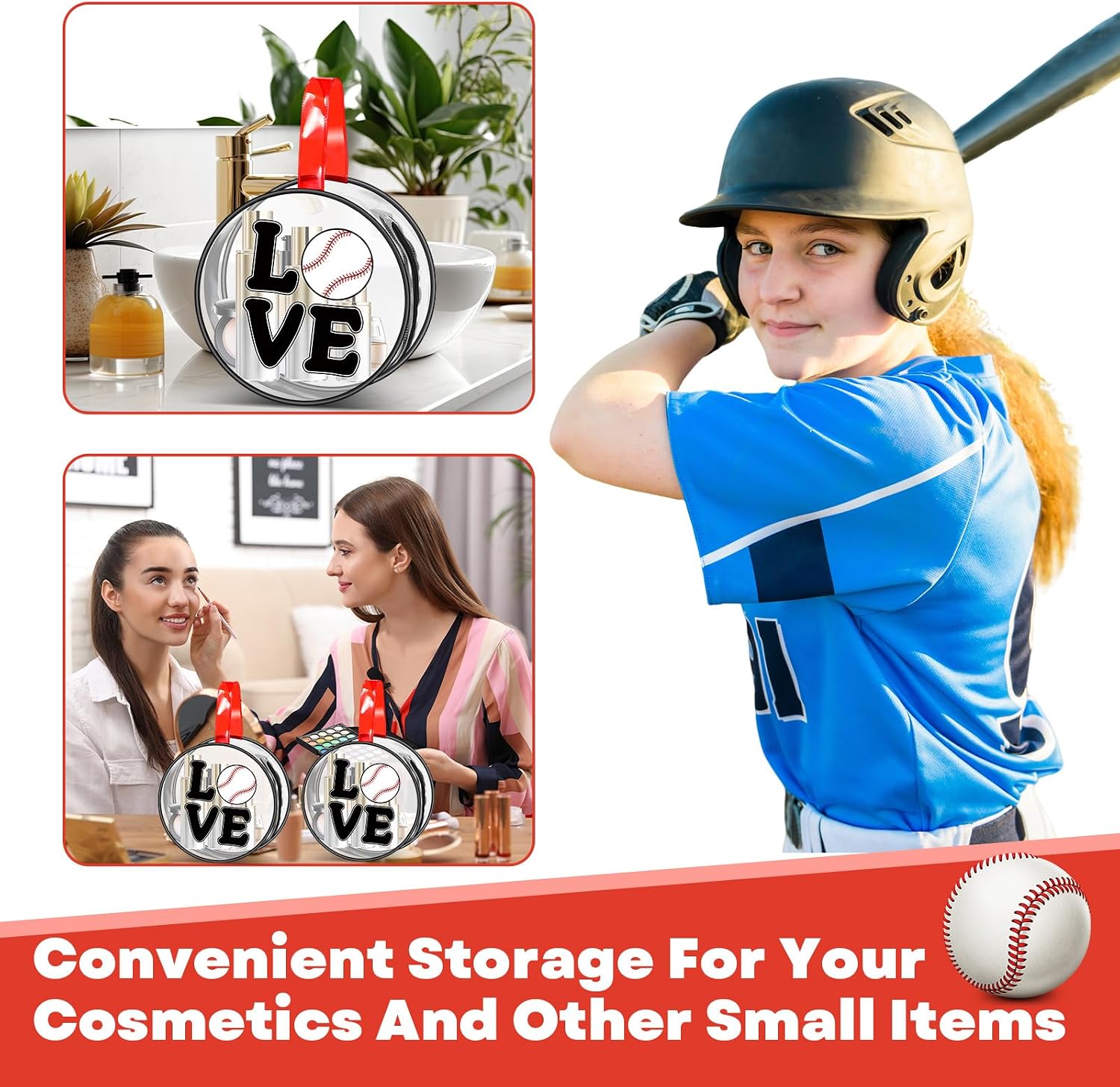 20 Pcs Baseball Gifts Makeup Bag Clear Waterproof PVC Baseball Cosmetic Bags Travel Toiletry Zipper Pouch Round Portable Sport Cosmetic Case for Women Girls Team Gift Party Favors