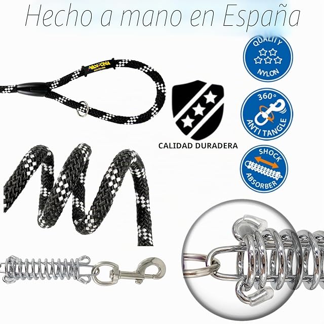 Foto 2 de 5 de Correa antitirones para Perros con Muelle. Negro con Blanco, 60 cm