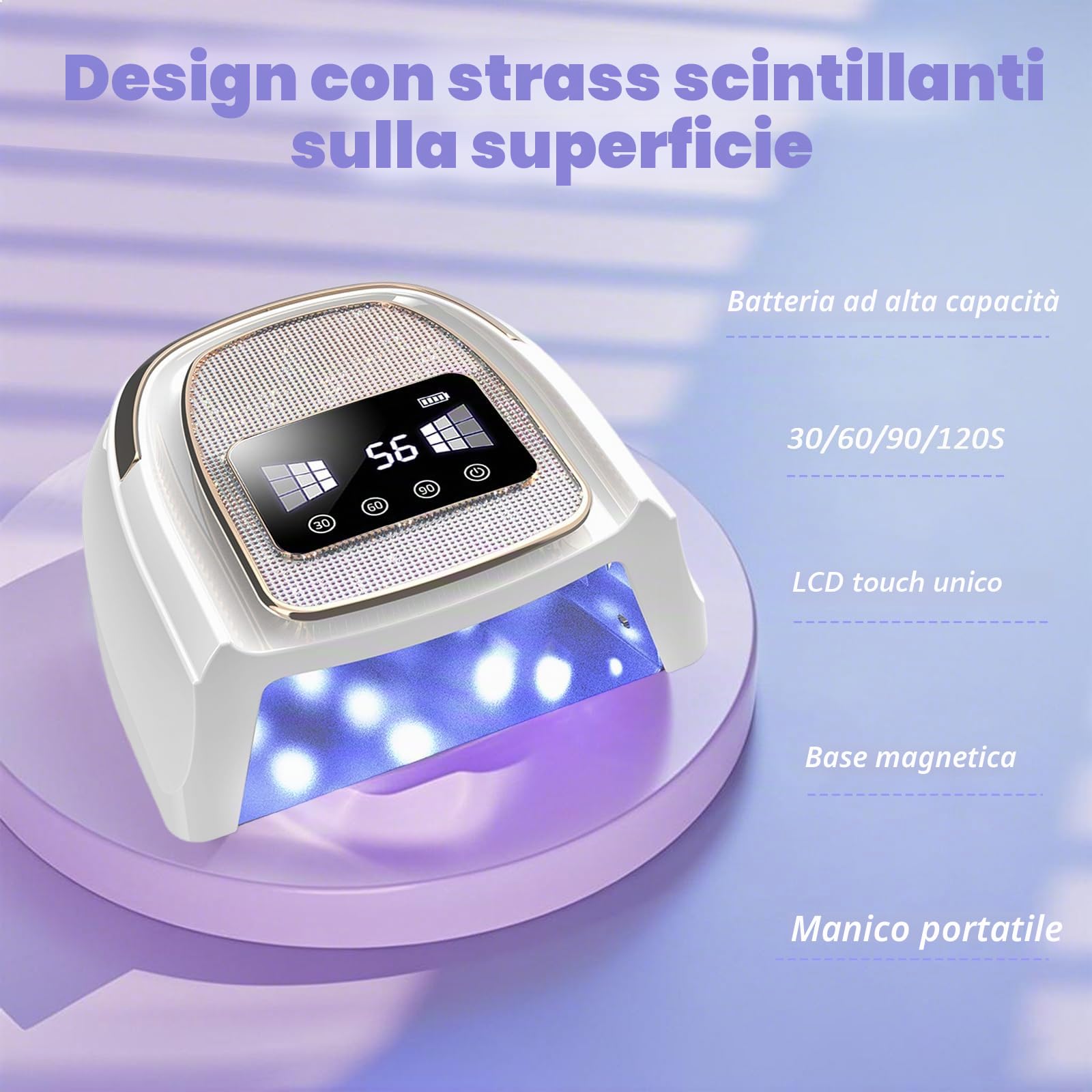 Lampada Unghie UV LED Professionale per Gel e Semipermanente | 120W Fornetto Unghie con 4 Timer 30/60/90/120S, Sensore Automatico Display LCD AS-2502W