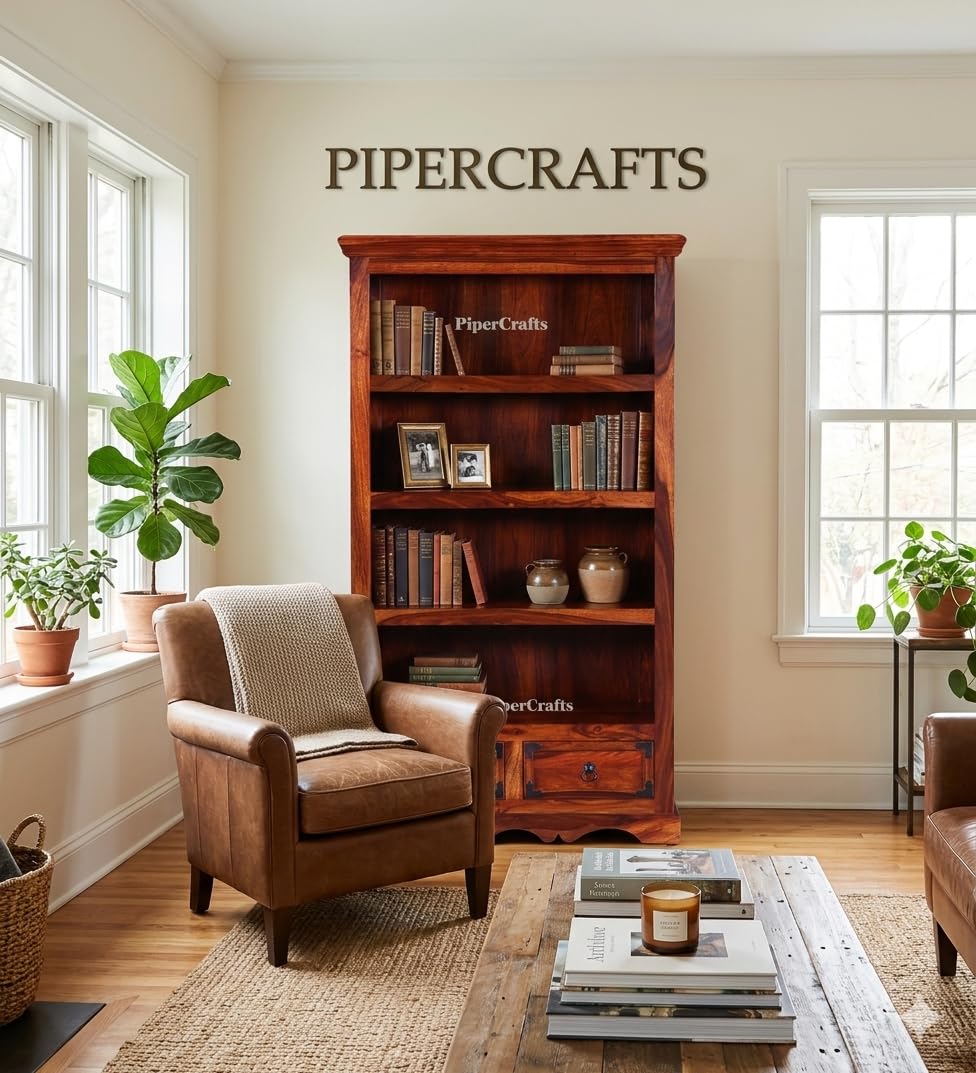 PIPERCRAFTS Sheesham Wood Book Shelf - Already Assembled - Bookshelf for Home - Book Rack for Study Room | Open Book Shelf for Office, Library, Bedroom, Living Room - Honey Finish-image-44