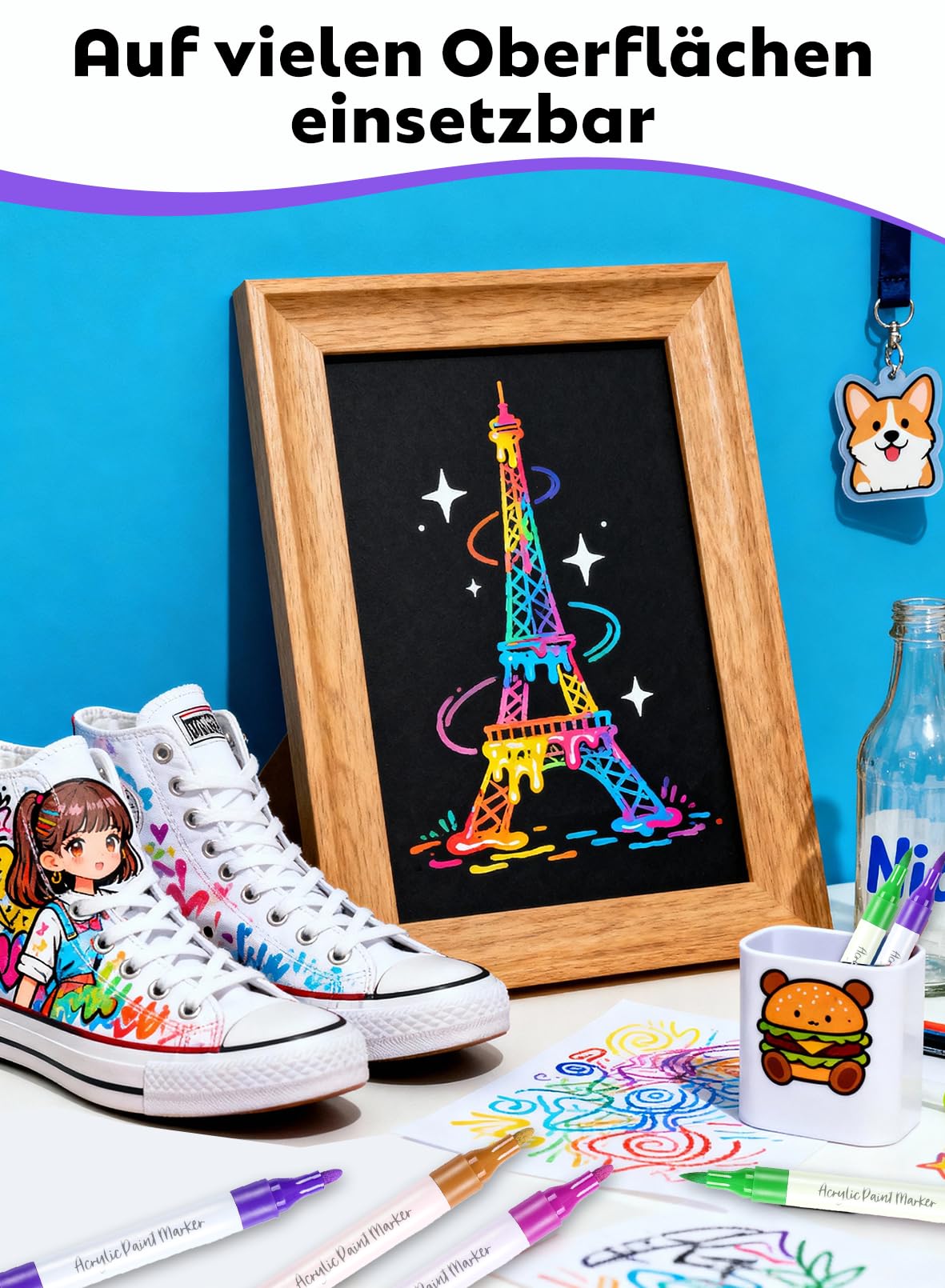 ‌120 Farben Nummerierte Acrylstifte Set mit App Acrylic Marker Doppelspitze | Vielseitig einsetzbar | Starke Deckkraft | Farbecht | Wasserfest | Acrylmarker für Erwachsene, Eier, Holz, Stein, Leinwand