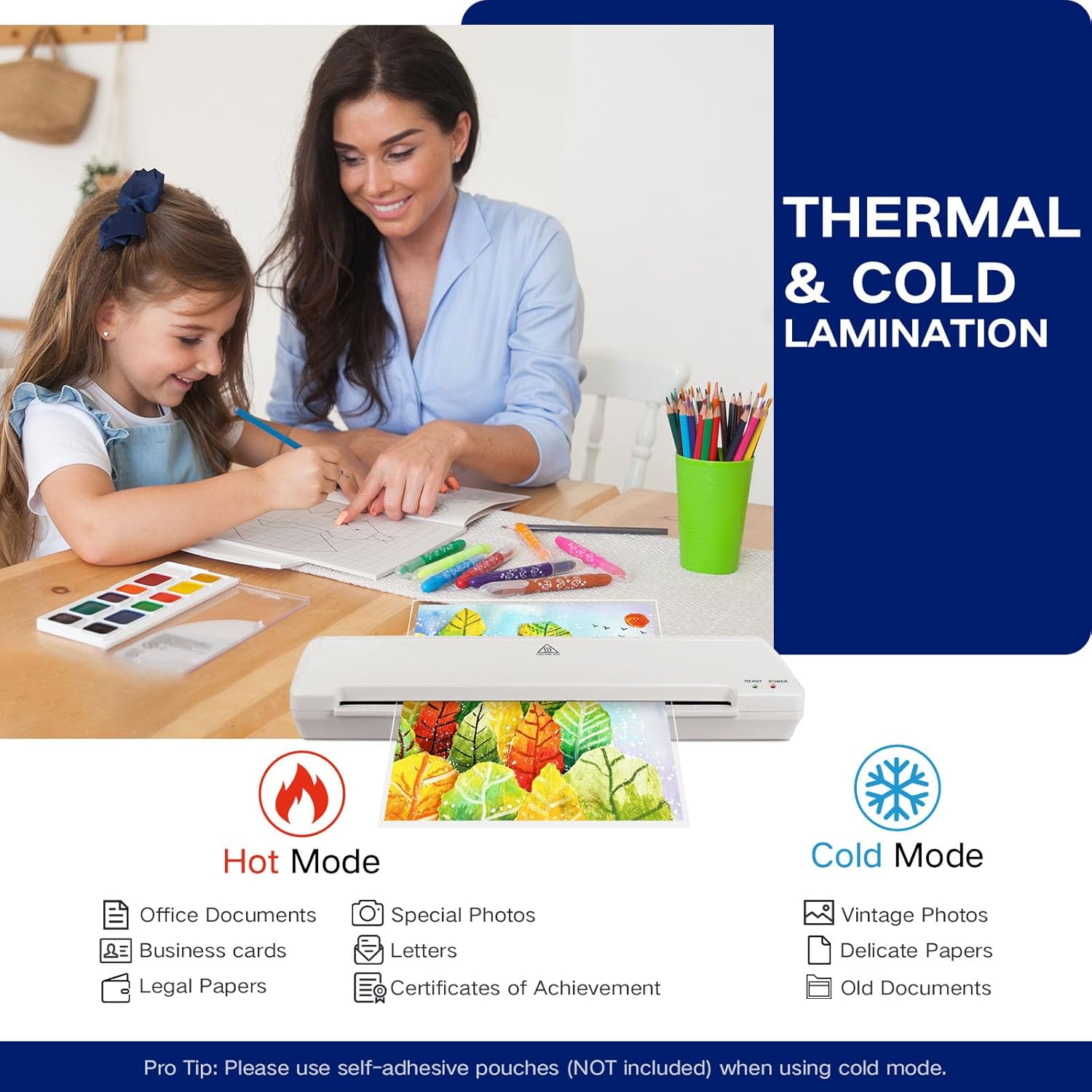 Laminator 13 Inch A3 Laminator Machine, 7 in 1 Desktop Thermal Laminator Never Jam with 40 Laminating Pouches, Paper Trimmer and Corner Rounder, Fast Warm-Up Home Office School Use, White