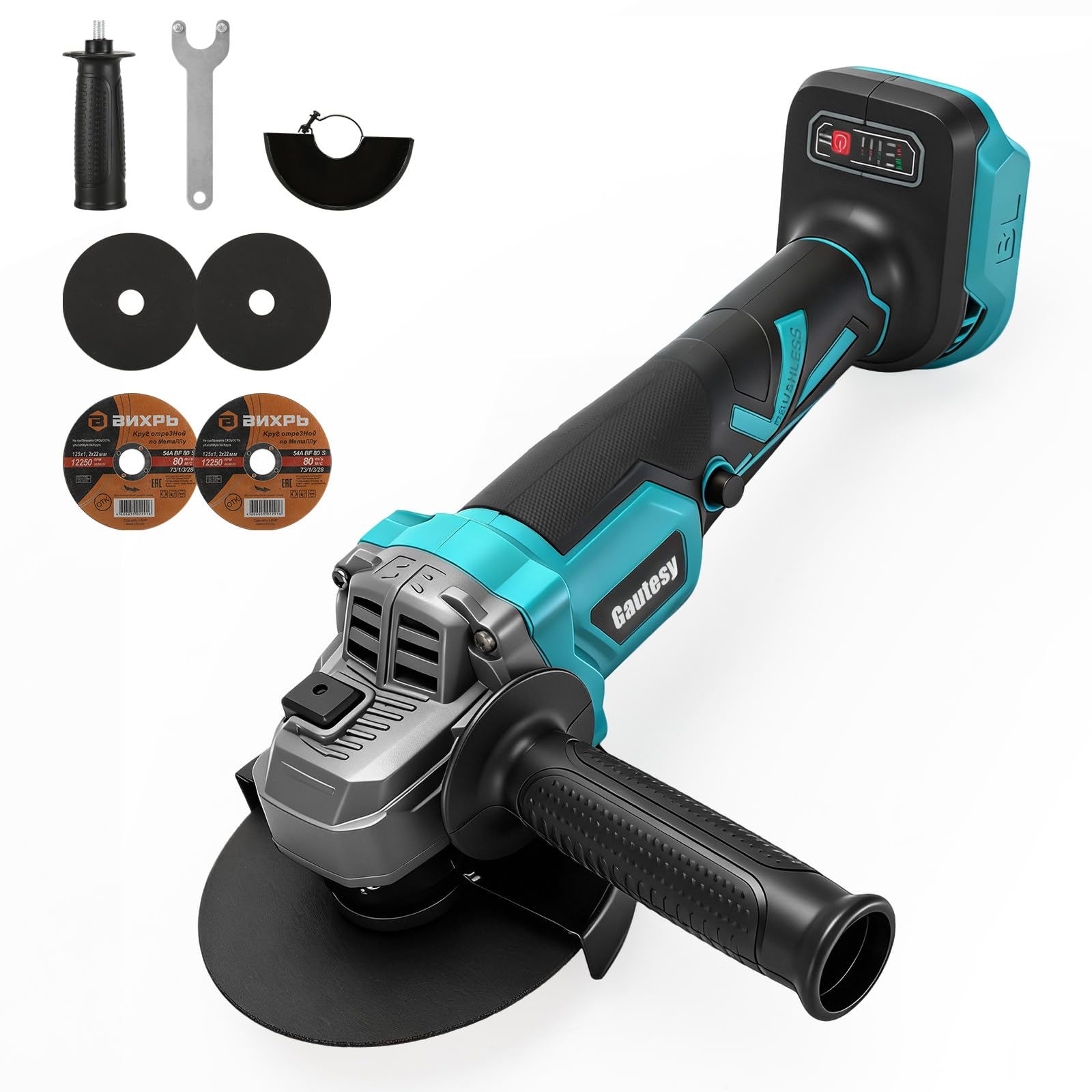 Cordless Angle Grinder for Makita 18V, Brushless 1200W,125Mm Cordless Flex with 3 Speeds with 2 Grinding Discs and 2 Cutting Discs for Cutting, Grinding and Polishing (Battery Not Included)