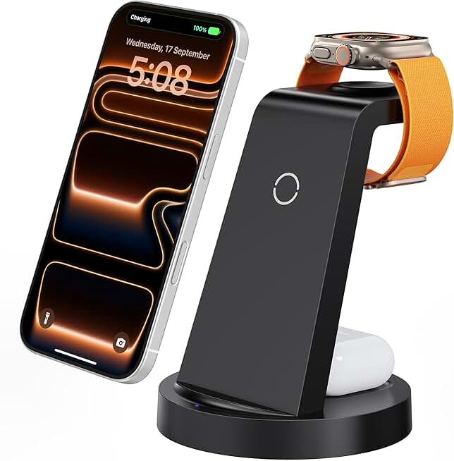 3 in 1 Charging Station for iPhone, Wireless Charger for iPhone 17 16e 16 15 14 13 12 11 X Pro Max & Apple Watch - Wireless Chargi