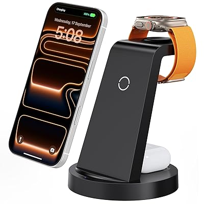 3 in 1 Charging Station for iPhone, Wireless Charger for iPhone 16e 16 15 14 13 12 11 X Pro Max & Apple Watch - Wireless Charging Station for AirPods 4 3 Pro