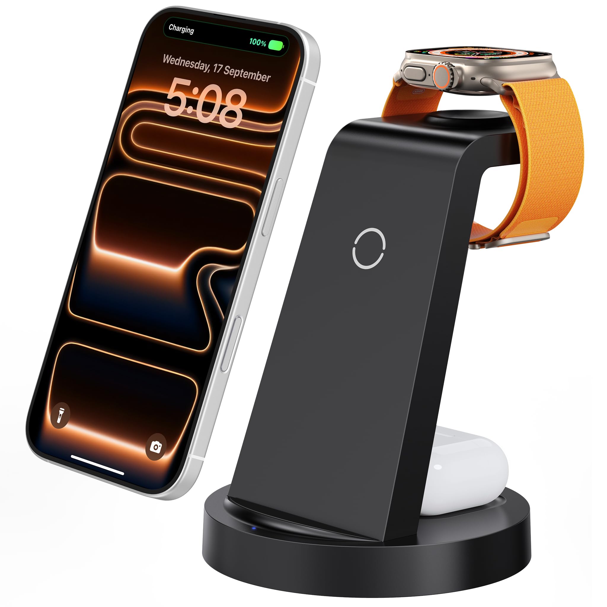 3 in 1 Charging Station for iPhone, Wireless Charger for iPhone 17 16e 16 15 14 13 12 11 X Pro Max & Apple Watch - Wireless Charging Station for AirPods 4 3 Pro