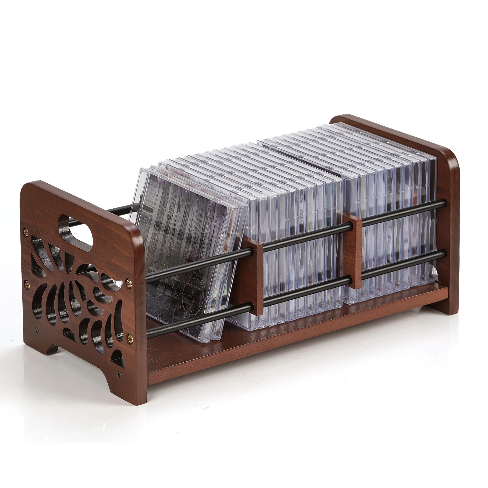 Support en bois pour CD - Support de rangement pour CD et DVD - Avec poignées - Design fleur squelette - Convient également pour magazines et livres