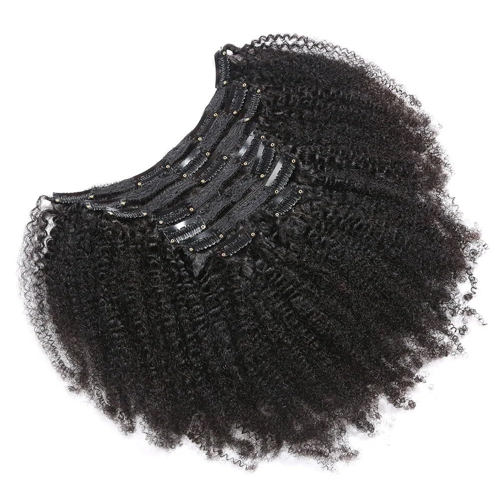 Afro-Locken-Clip-in-Extensions aus Echthaar, 8-teilig mit 18 Clips, 120 g/Set, brasilianisches Remy-Haar for schwarze Frauen(10inch)