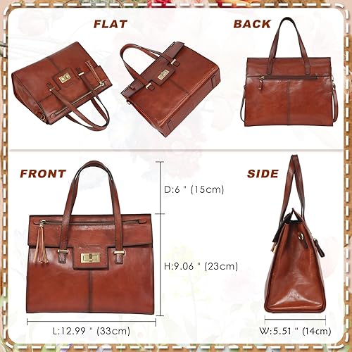 Miniatura 5 de Banuce Monederos de cuero italiano de grano completo para mujer, bolsos de mano con cierre giratorio de borla, correa desmontable y ajustable,