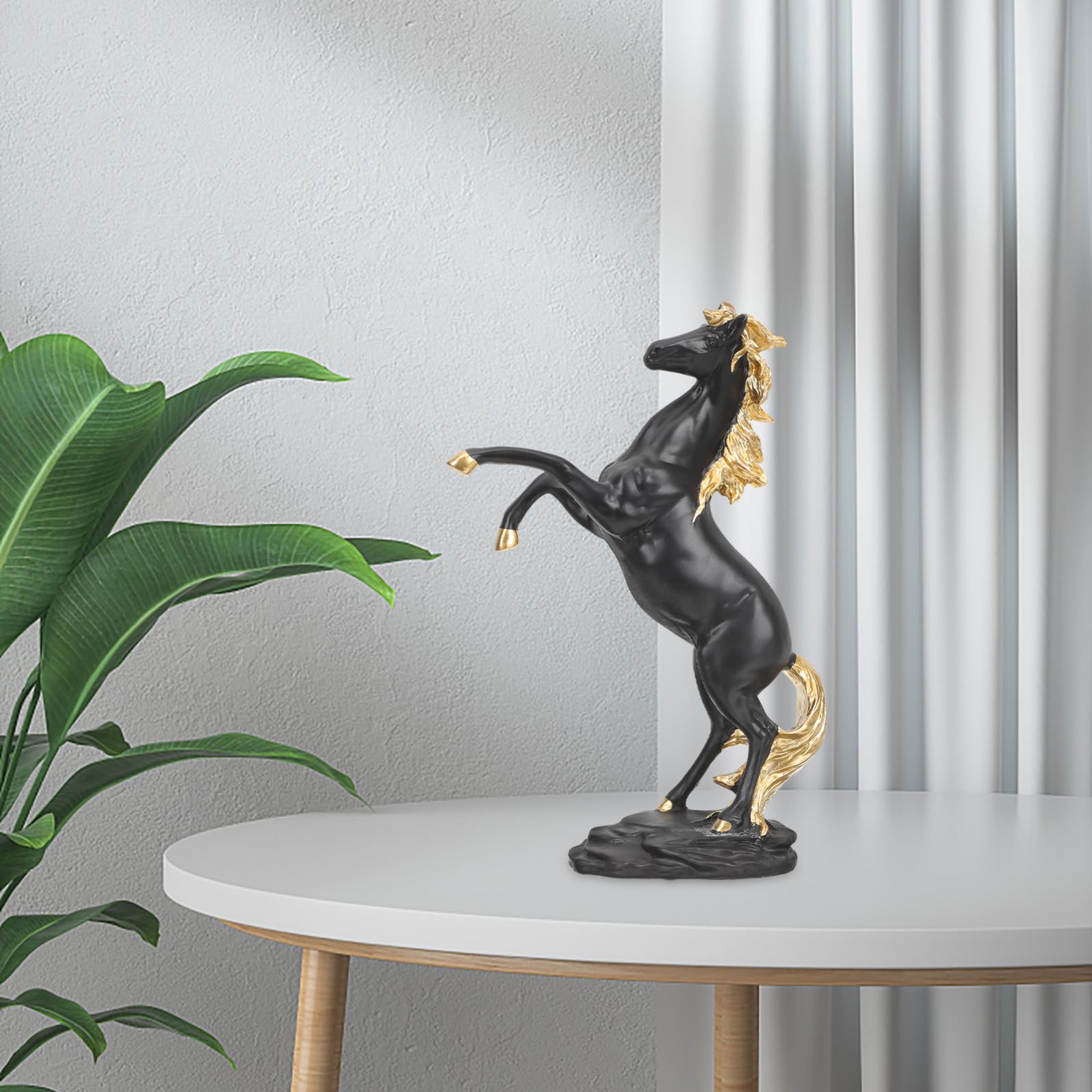 Statua Decorativa e Facile da Pulire Base Piatta Decorazione Realistica di Scultura Equestre in Resina Nera per Tavolo e Paesaggio, per Soggiorno e Ufficio