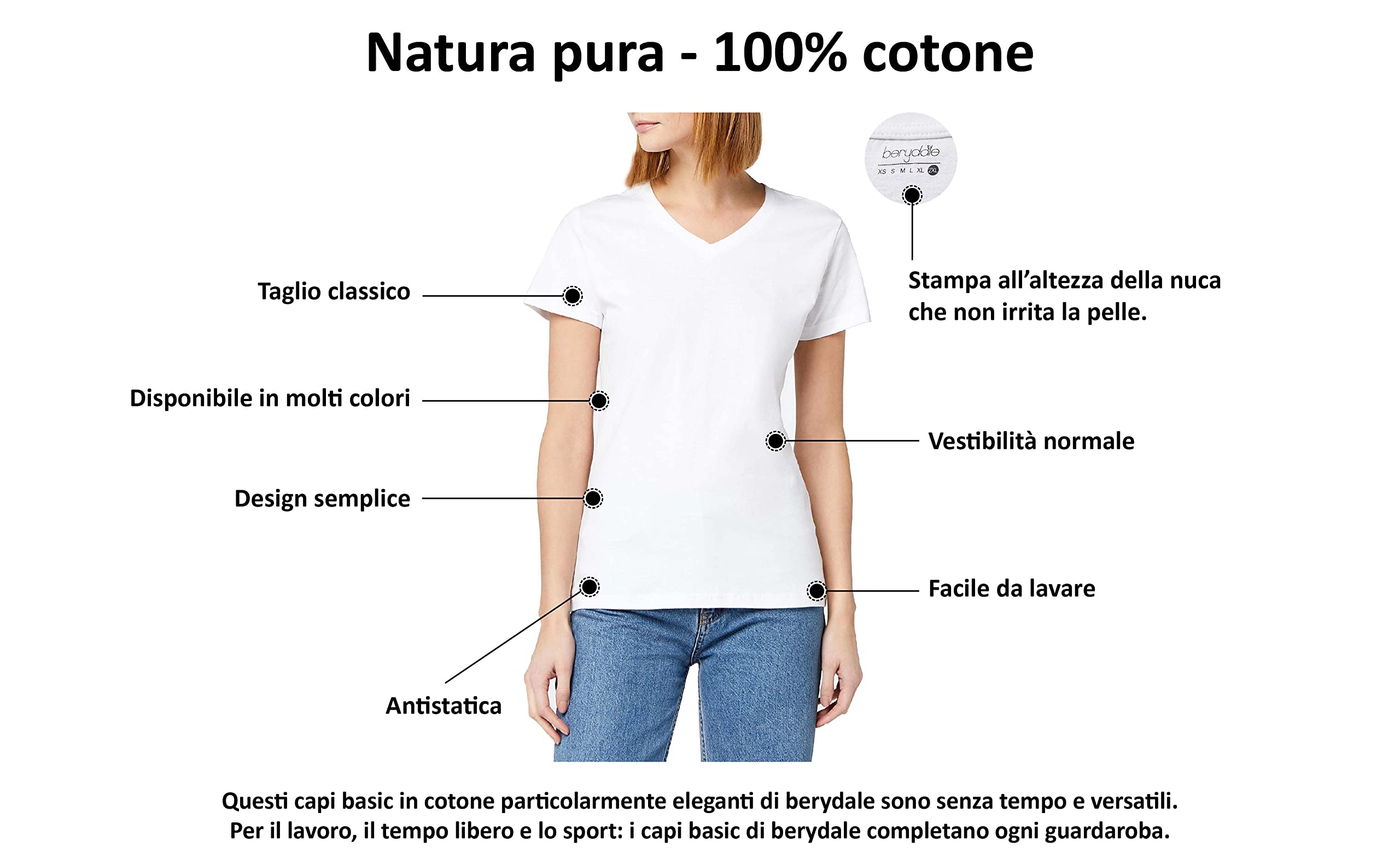 berydale Magliette Donna, 100% Cotone, Collo a V (Confezione da 3 e Confezione da 5)