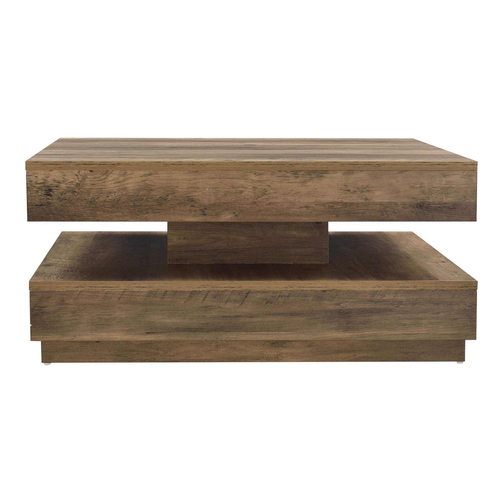 [en.casa] Mesa de Centro Florenz Mesa Baja Cuadrada con Tablero Giratorio y Estante Mueble Auxiliar Mesita para Salón 76 x 76 x 38 cm - Efecto Madera