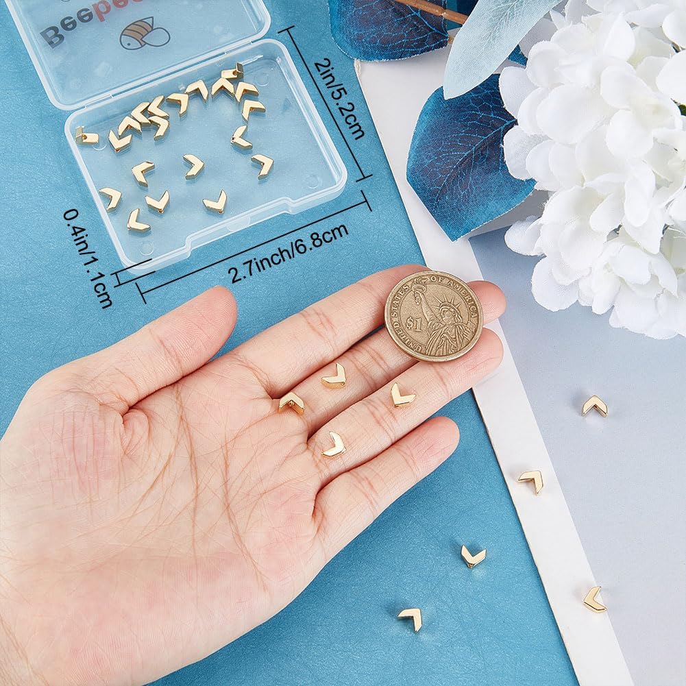 Beebeecraft 1 Box 40Pcs Small Arrow Beads 24K Gold Plated Loose Smooth Geometric Tila Spacer Beads Connectors for Jewelry Making Necklace Bracelet DIY Crafts, 5.5x6.5x3mm - Image 3