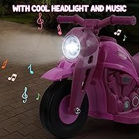 Vista 7 de Hetoy - Coche de burbujas para niños, motocicleta eléctrica de 6 V con batería de 1.9 MPH de velocidad con faros LED, música, pedal, Rosa