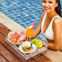 Vista 5 de Bandejas de acrílico para servir con asas, bandeja rectangular resistente de desayuno de 16 x 12 pulgadas, bandejas decorativas transparentes
