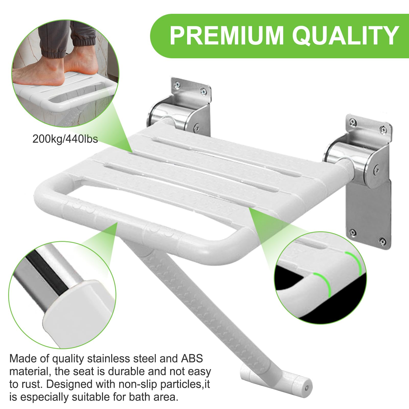Silla Ducha Plegable, Asiento Ducha Plegable Pared Montada | Taburete de baño, Silla Abatible Ducha Montado en la Pared, Silla Antideslizante Plegable Cuarto Baño para Discapacitado