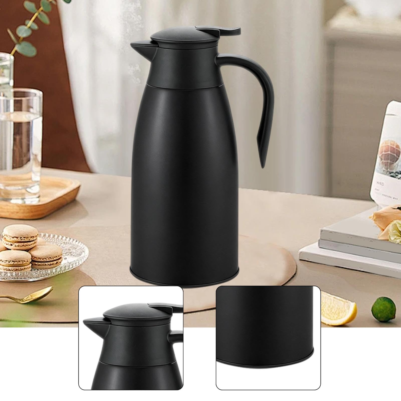 Caraffa Termica con Dispenser per caffè, tè E Altre Bevande - Acciaio Inossidabile E Silicone - Mantiene Le Bevande Calde E Fredde - Adatta All'us, Nero
