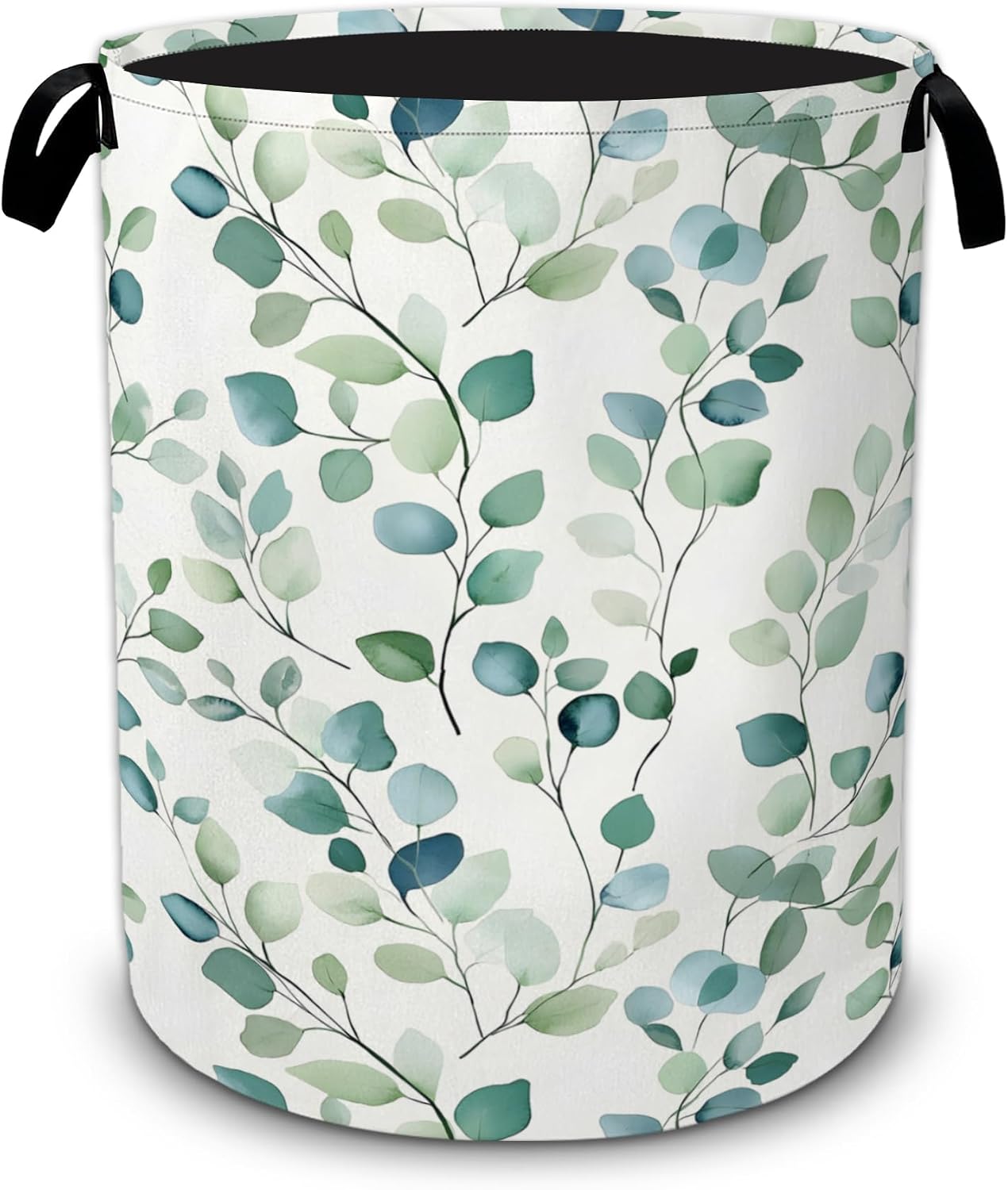 Eucalyptus Leaves Laundry Hamper,Collapsible Laundry Baskets, Dirty Clothes Baskets with Handles,Oxford Cloth Hamper for Bedroom,Bathroom,Laundry Room,College Dorms,16"x20"