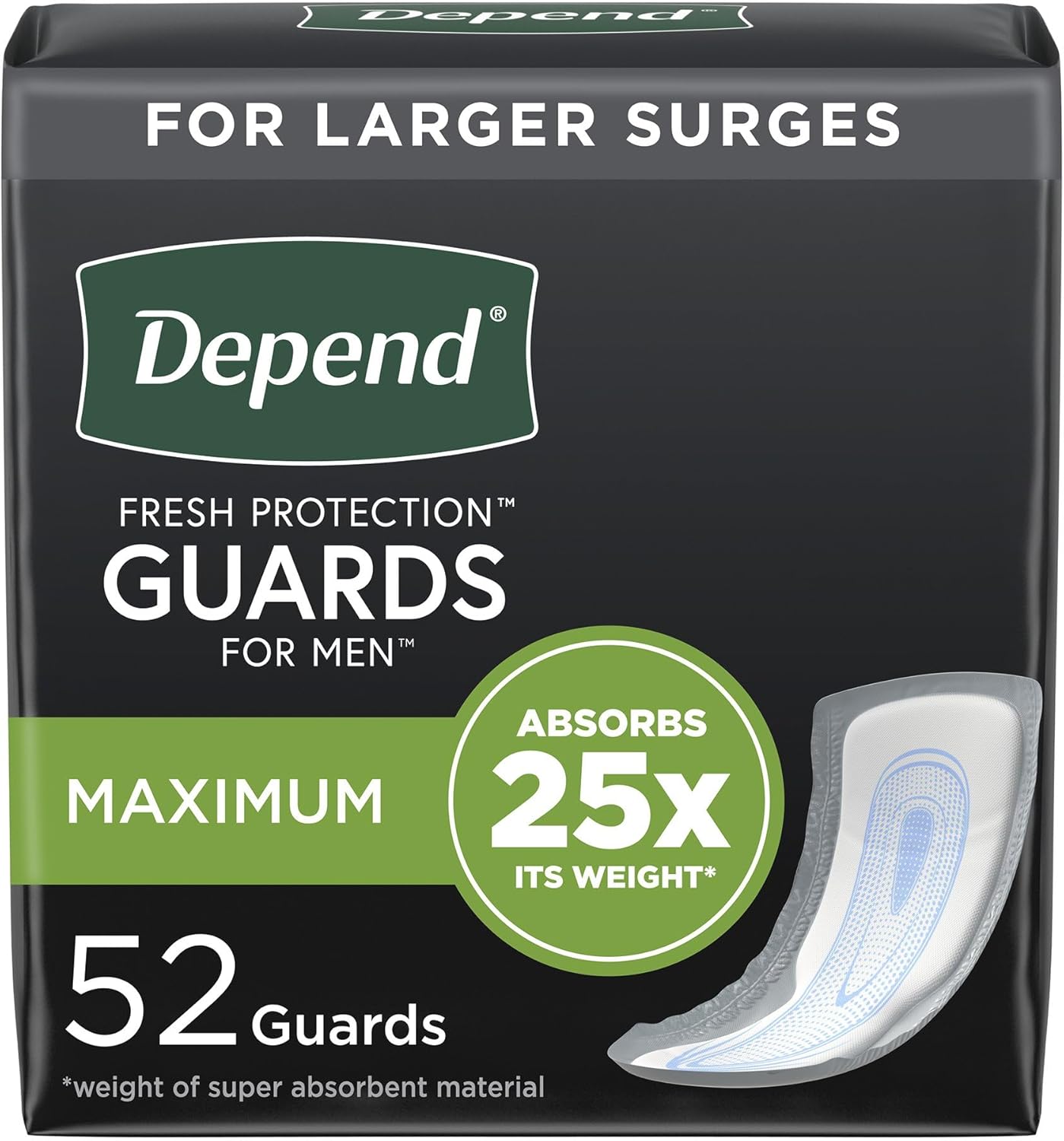 Depend Fresh Protection Guards for Men Male Incontinent Pad Cup Shape 12" L 13792, 76, 156 Ct