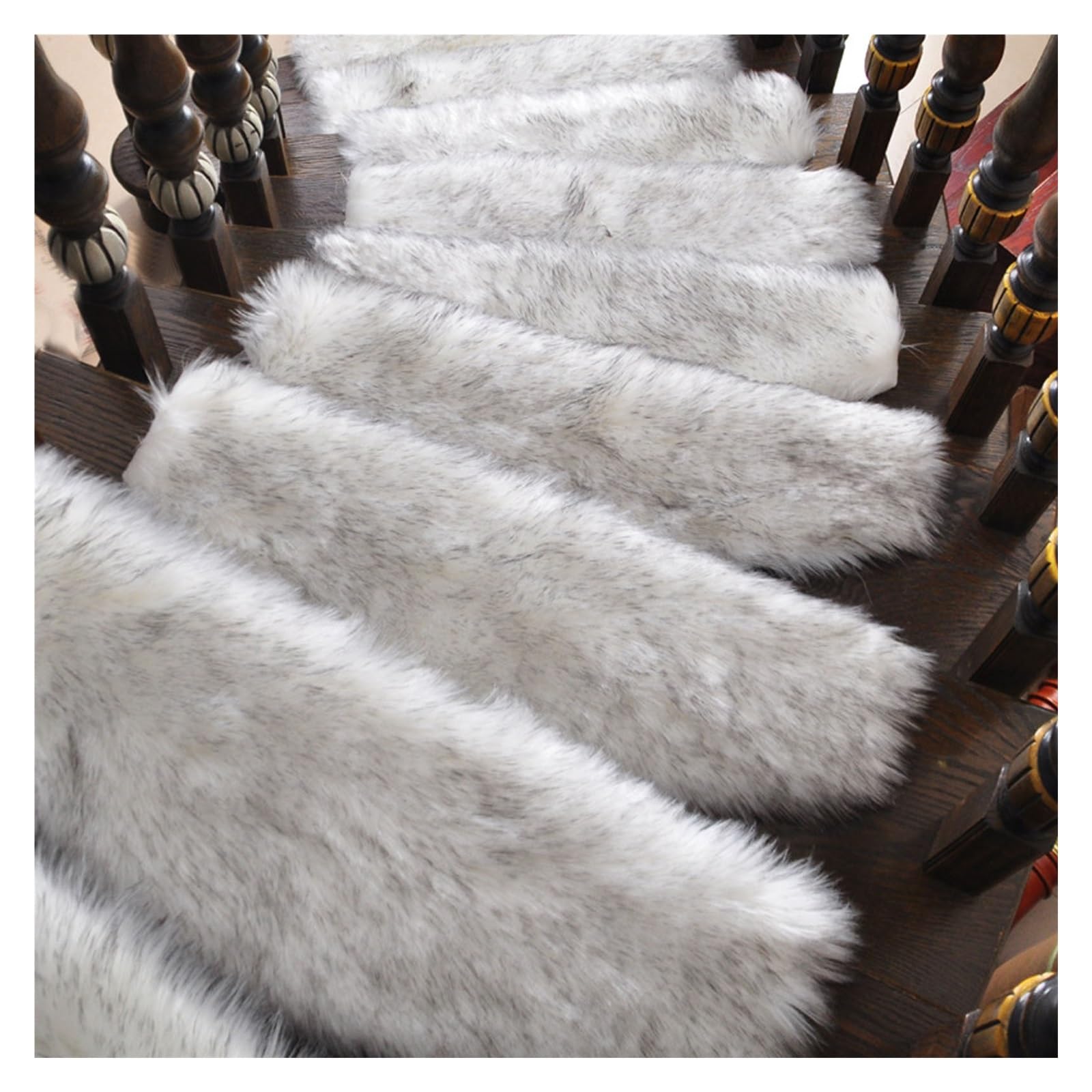 Fluffy Fur Stair Treads Self-Adhesive Shaggy Plush Carpet Rug Stair Runners for Wooden Steps, Non Slip Step Stair Mats Indoor Stair Protectors,Washable Soft Stair Rugs Reusable Stair Carpet Treads ( C
