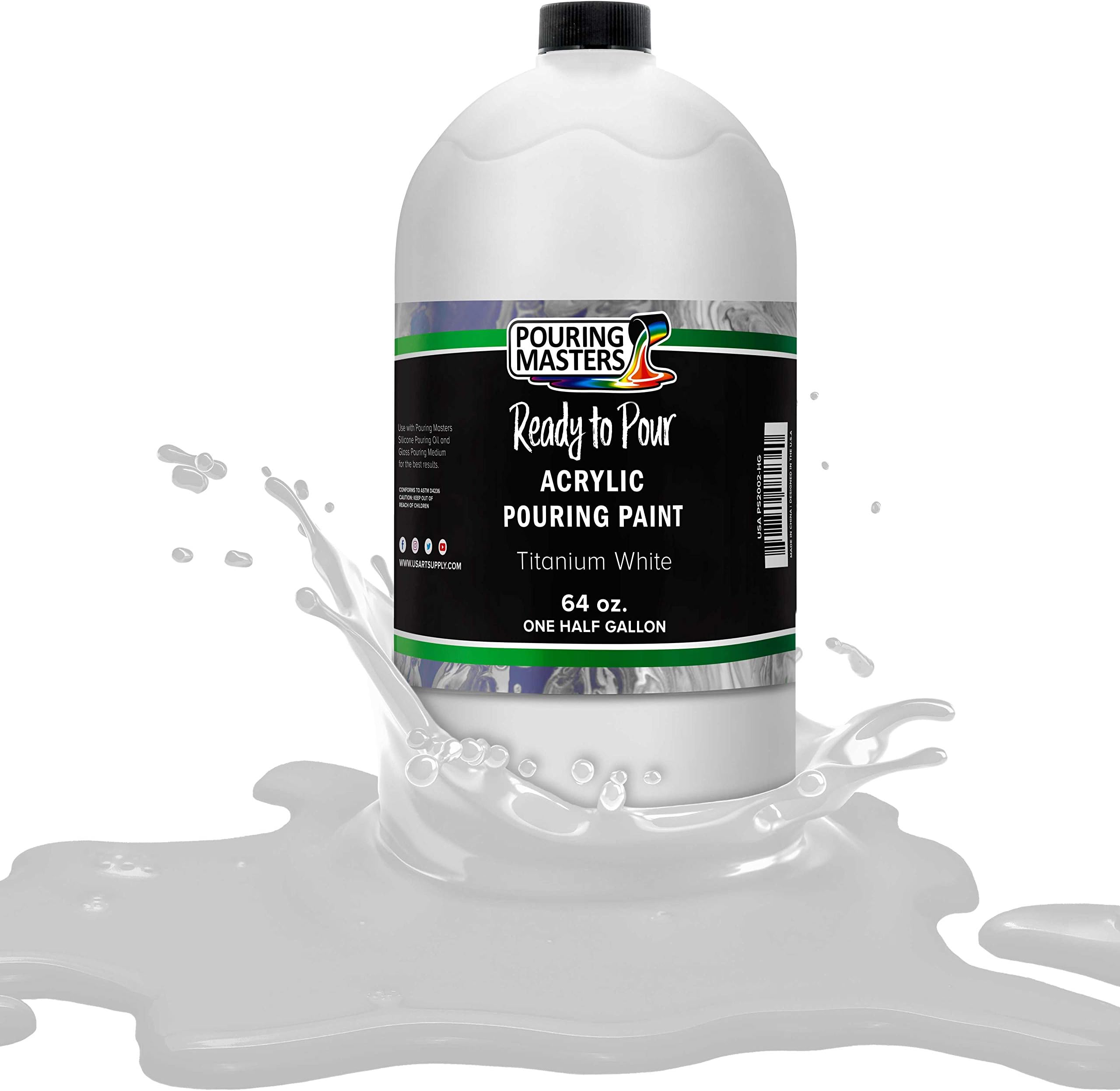 - Titanium White Acrylic Ready to Pour Pouring Paint - Premium 64-Ounce Pre-Mixed Water-Based - for Canvas, Wood, Paper, Crafts, Tile, Rocks and More