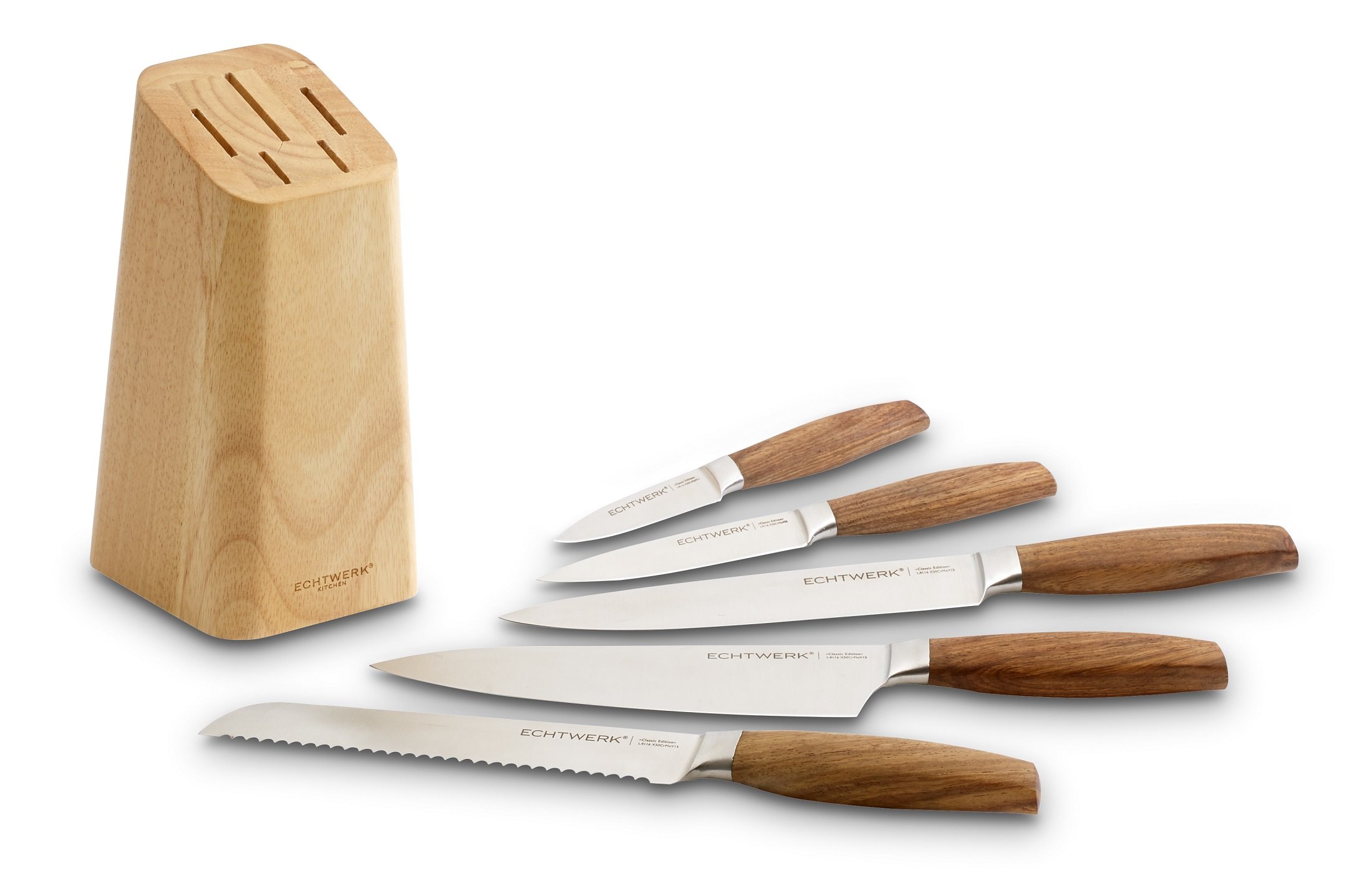 ECHTWERK Set de Couteaux de Cuisine en Acier de Haute Qualité, Set de 6 Couteaux avec Bloc en Bois de Pakka