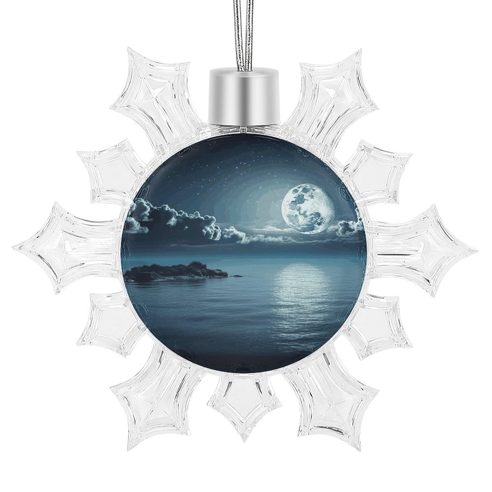 Moon Ocean Landscape Snowflake Ornaments Cute Snowflake Pendant Exquisite Christmas Tree Ornaments for Christmas Weddings New Year Birthday Holiday Celebration